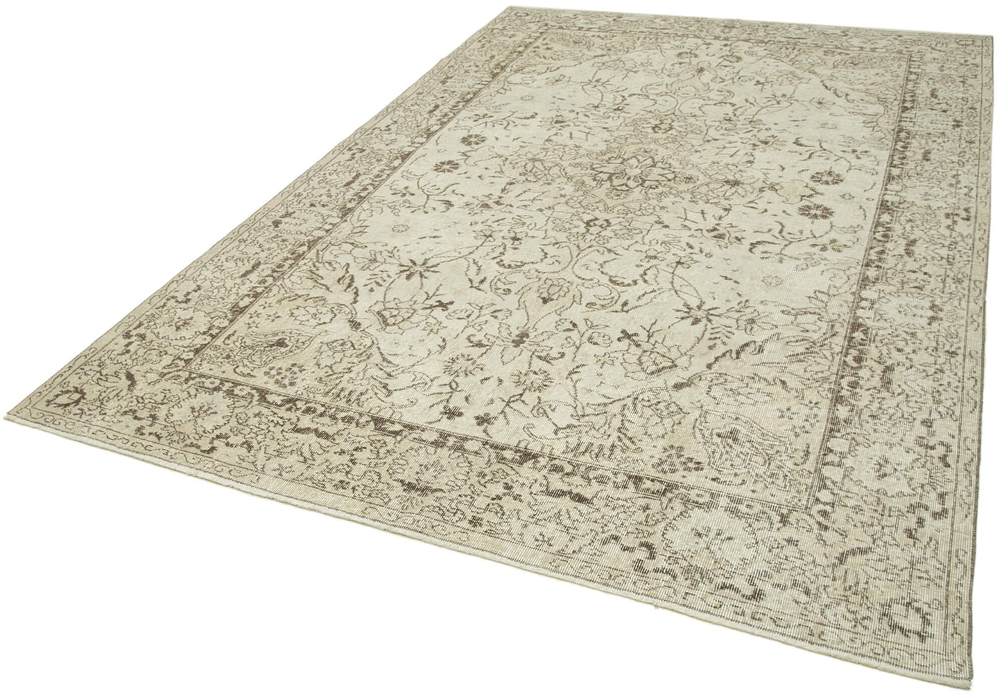 7x10 Beige Turkish Vintage Area Rug - 38955