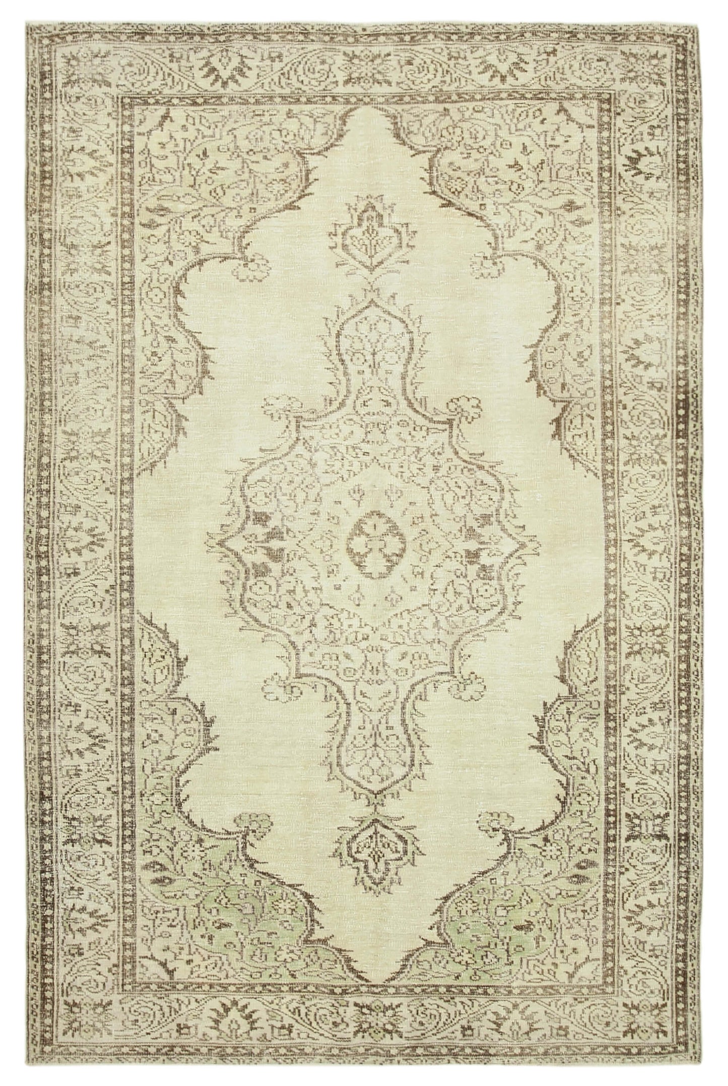 6x10 Beige Turkish Vintage Area Rug - 38967