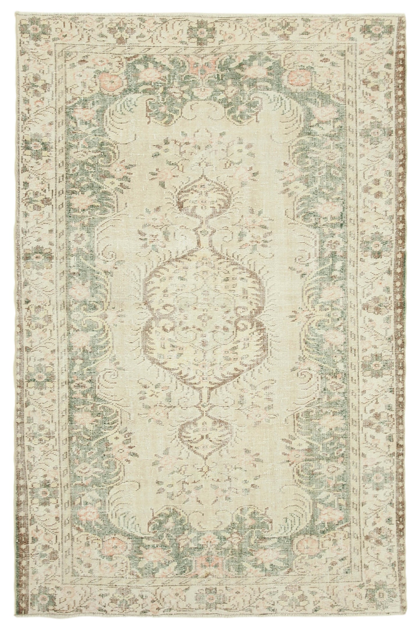 6x9 Beige Turkish Vintage Area Rug - 38980