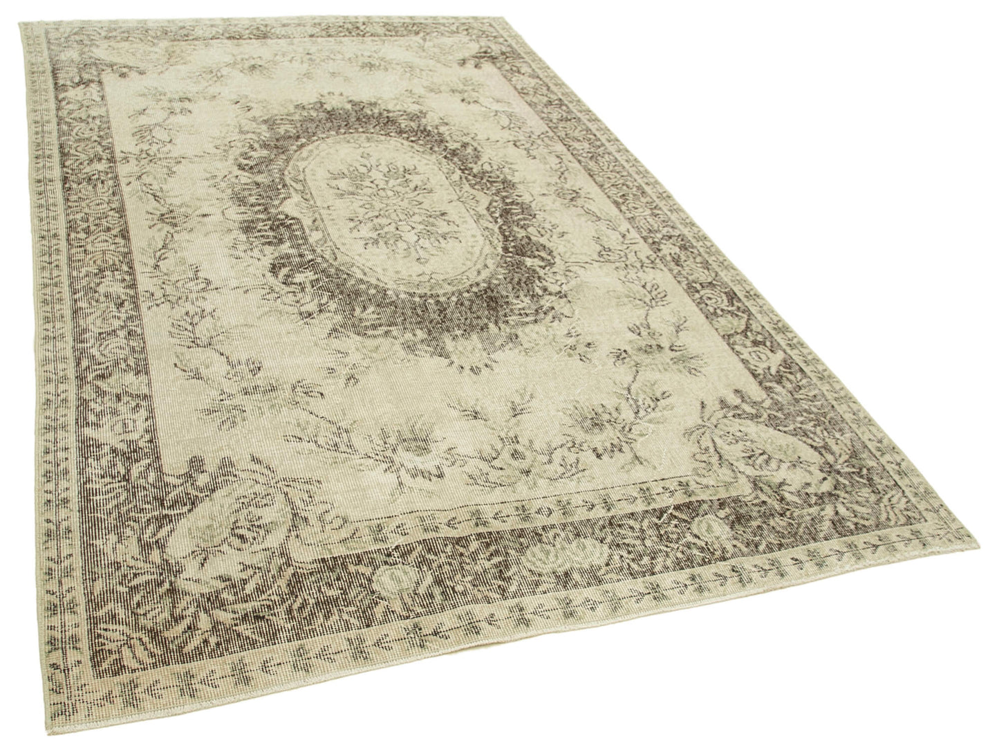 6x9 Beige Turkish Vintage Area Rug - 38985