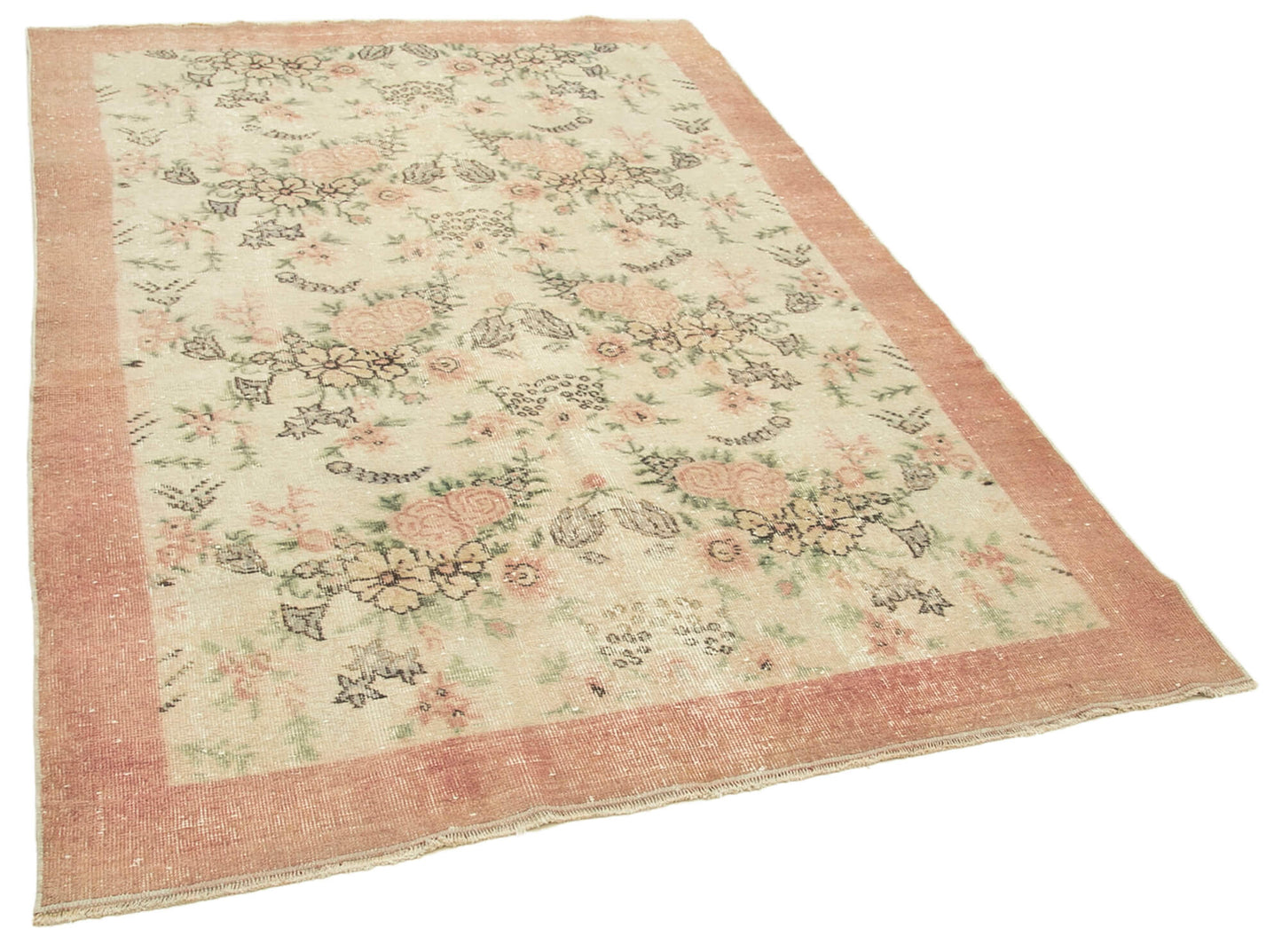 5x8 Beige Turkish Vintage Area Rug - 38986