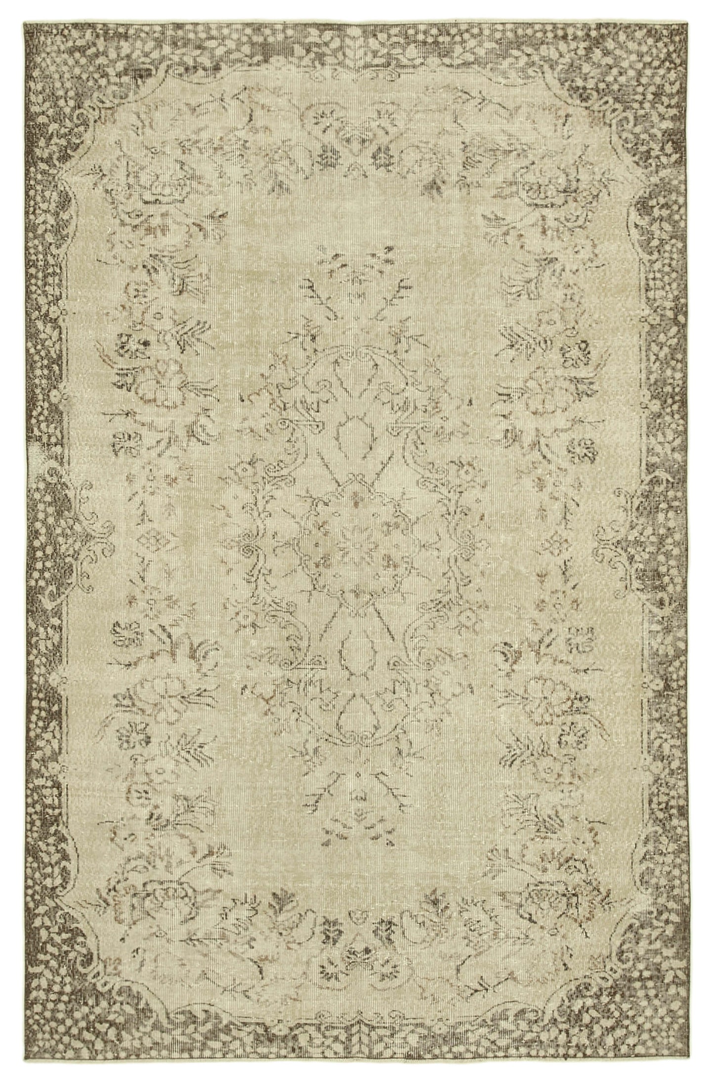 6x9 Beige Turkish Vintage Area Rug - 38990