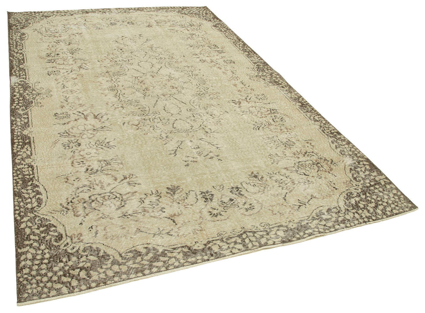 6x9 Beige Turkish Vintage Area Rug - 38990