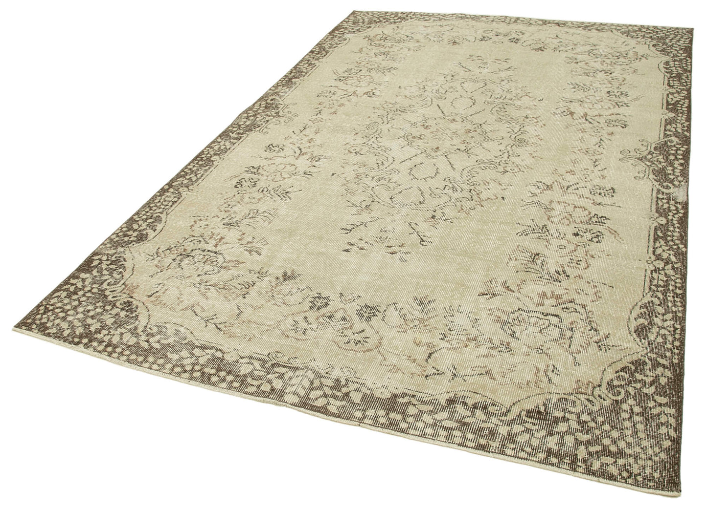 6x9 Beige Turkish Vintage Area Rug - 38990