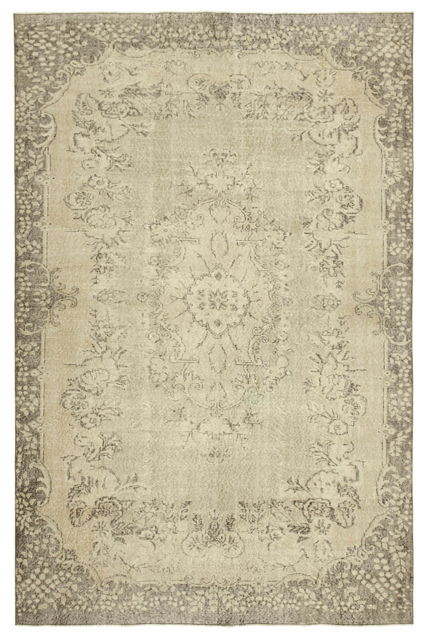 7x10 Beige Turkish Vintage Area Rug - 38991