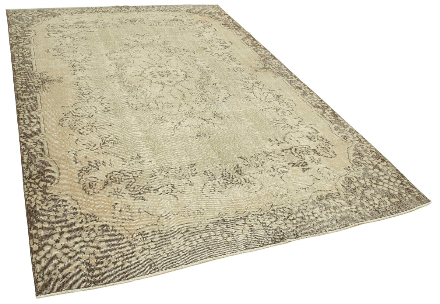 7x10 Beige Turkish Vintage Area Rug - 38991