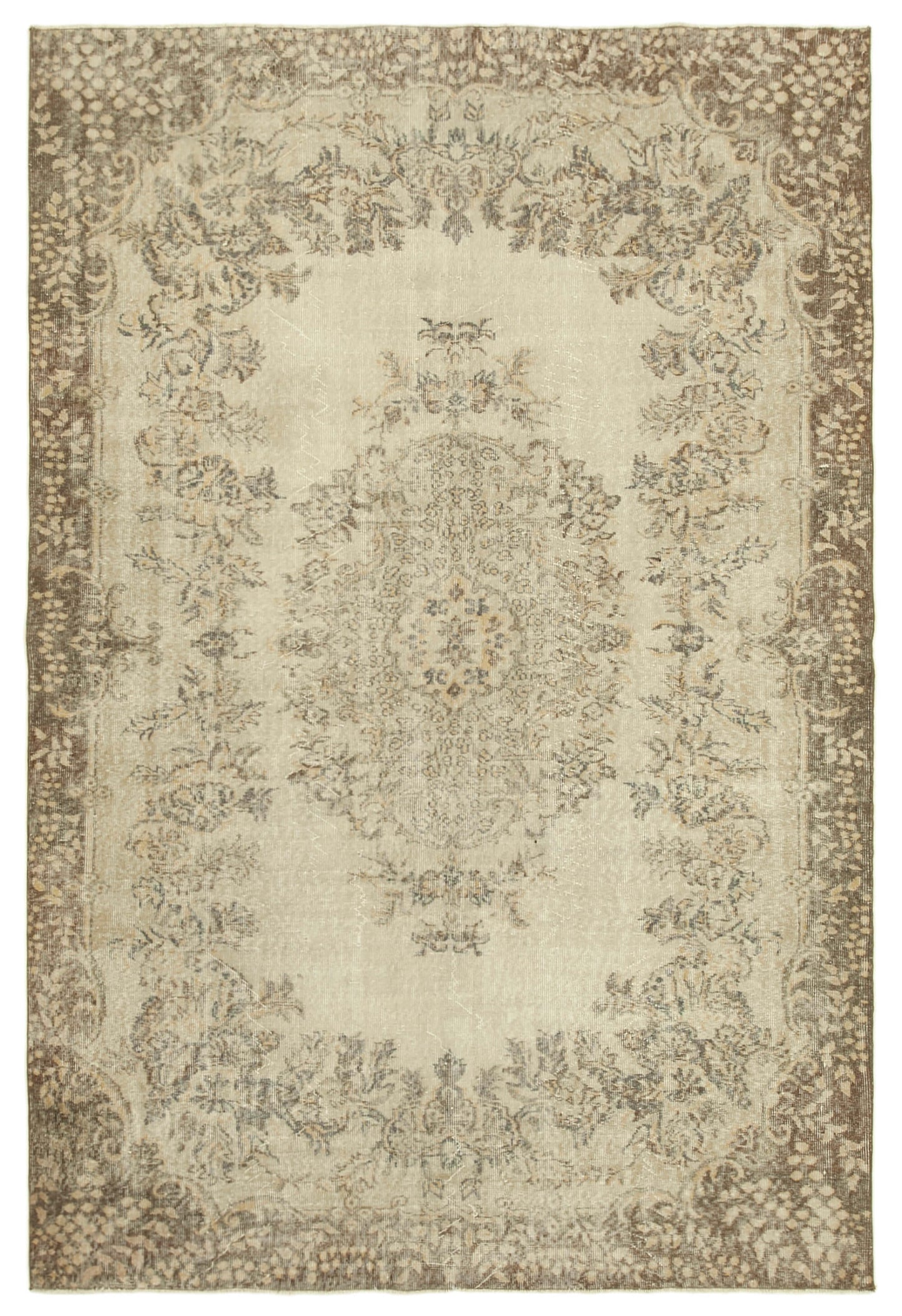 7x10 Beige Turkish Vintage Area Rug - 38992