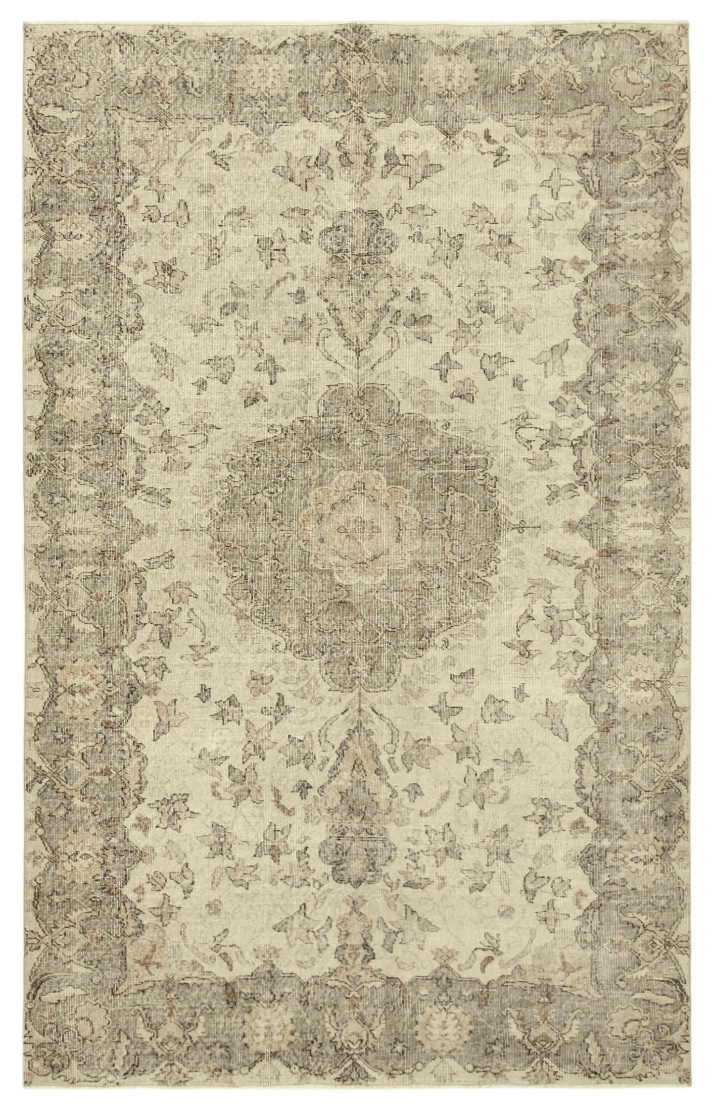 6x10 Beige Turkish Vintage Area Rug - 38997