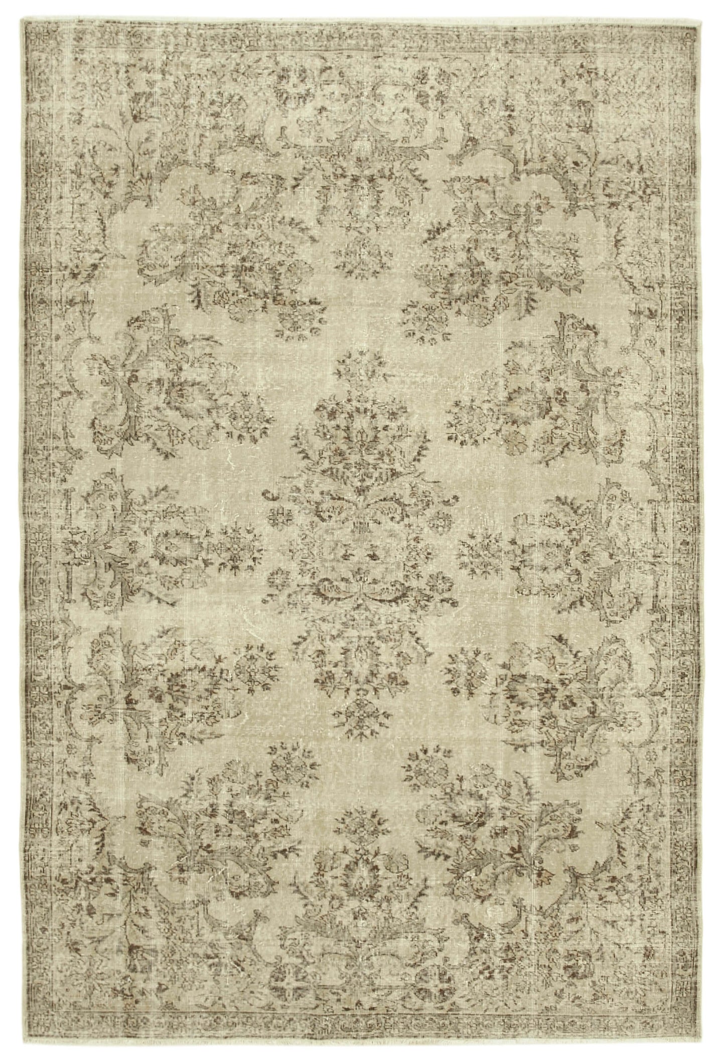 7x10 Beige Turkish Vintage Area Rug - 39001