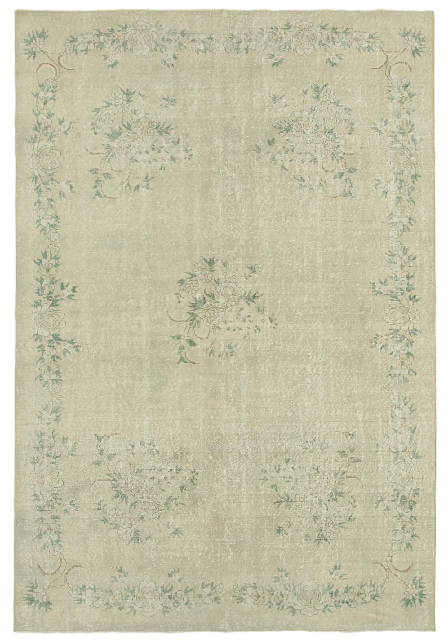 7x10 Beige Turkish Vintage Area Rug - 39004