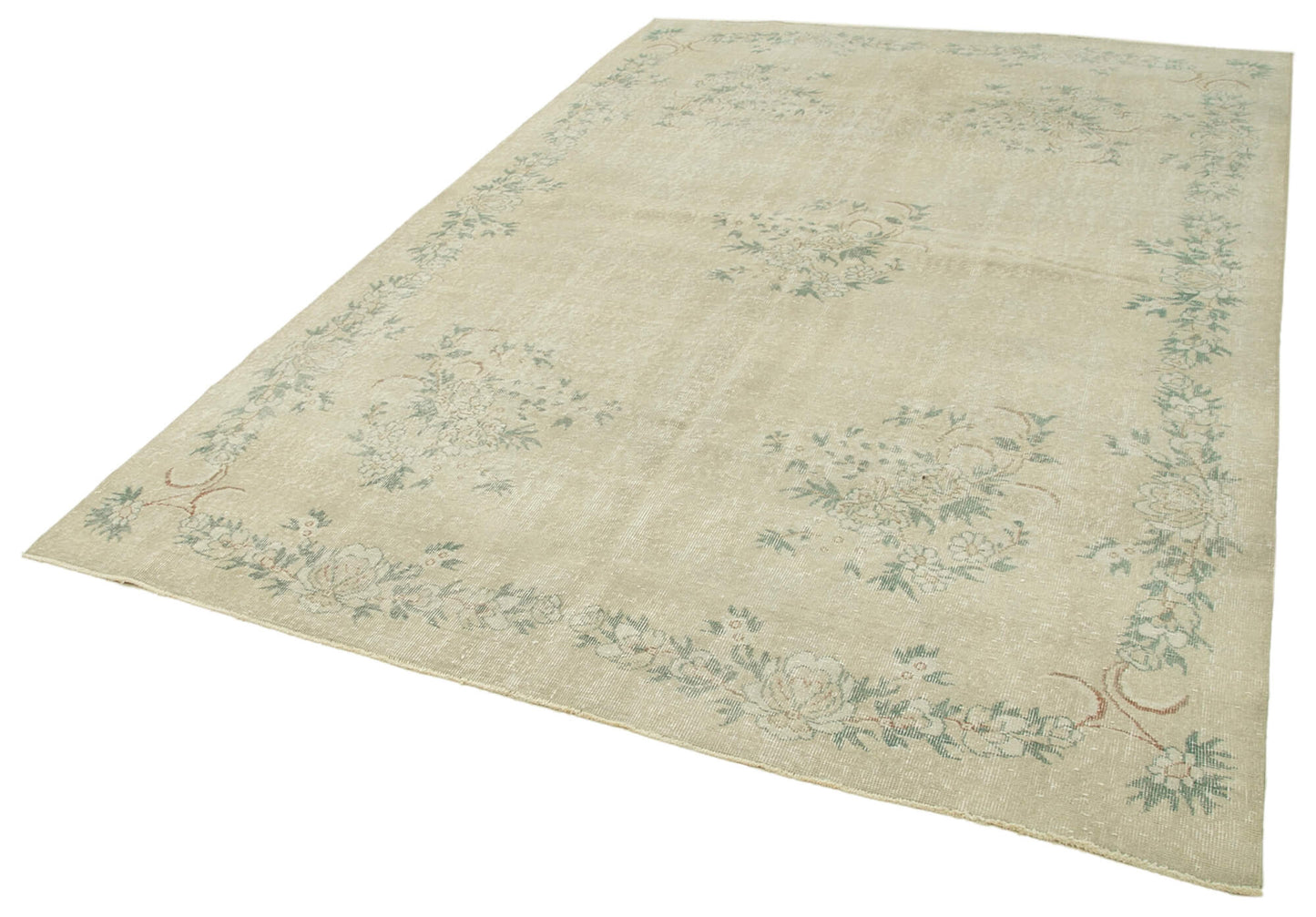 7x10 Beige Turkish Vintage Area Rug - 39004
