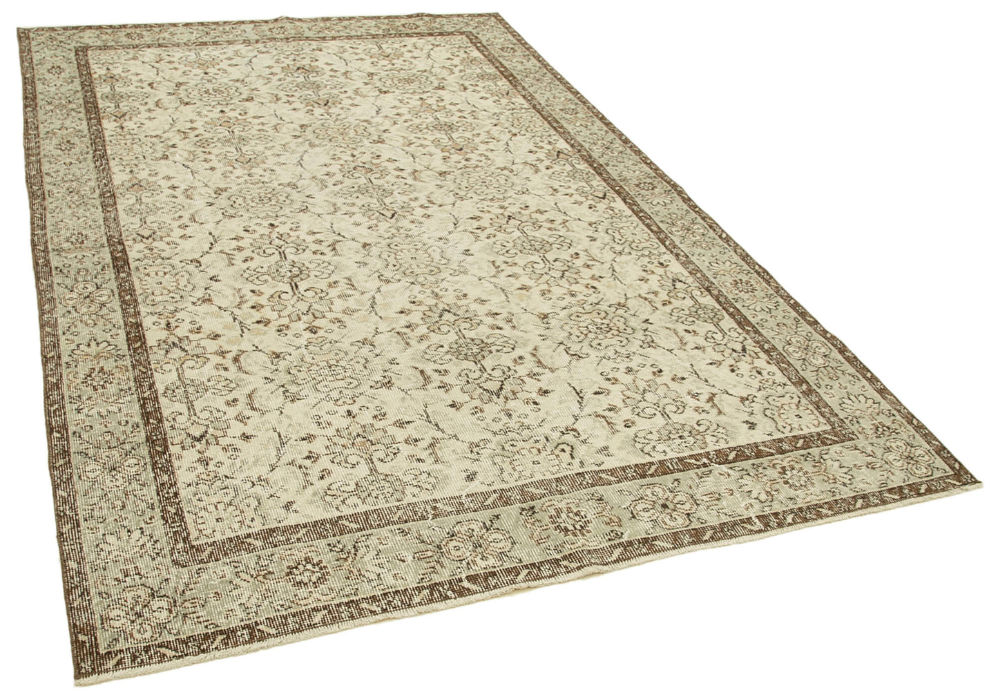 6x9 Beige Turkish Vintage Area Rug - 39013