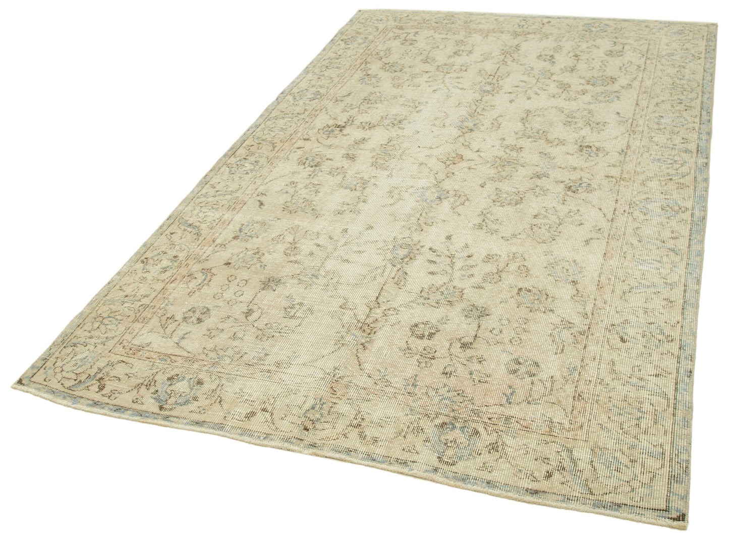 5x8 Beige Turkish Vintage Area Rug - 39016