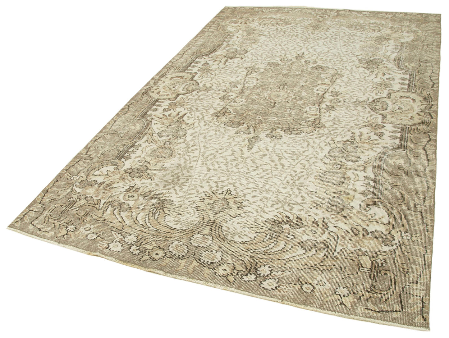 6x9 Beige Turkish Vintage Area Rug - 39021
