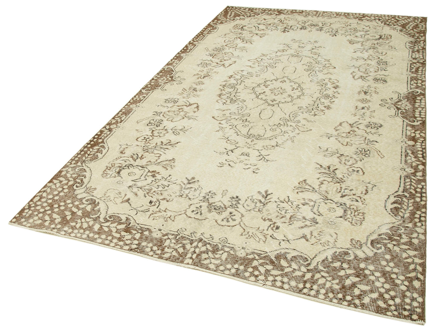 6x9 Beige Turkish Vintage Area Rug - 39028