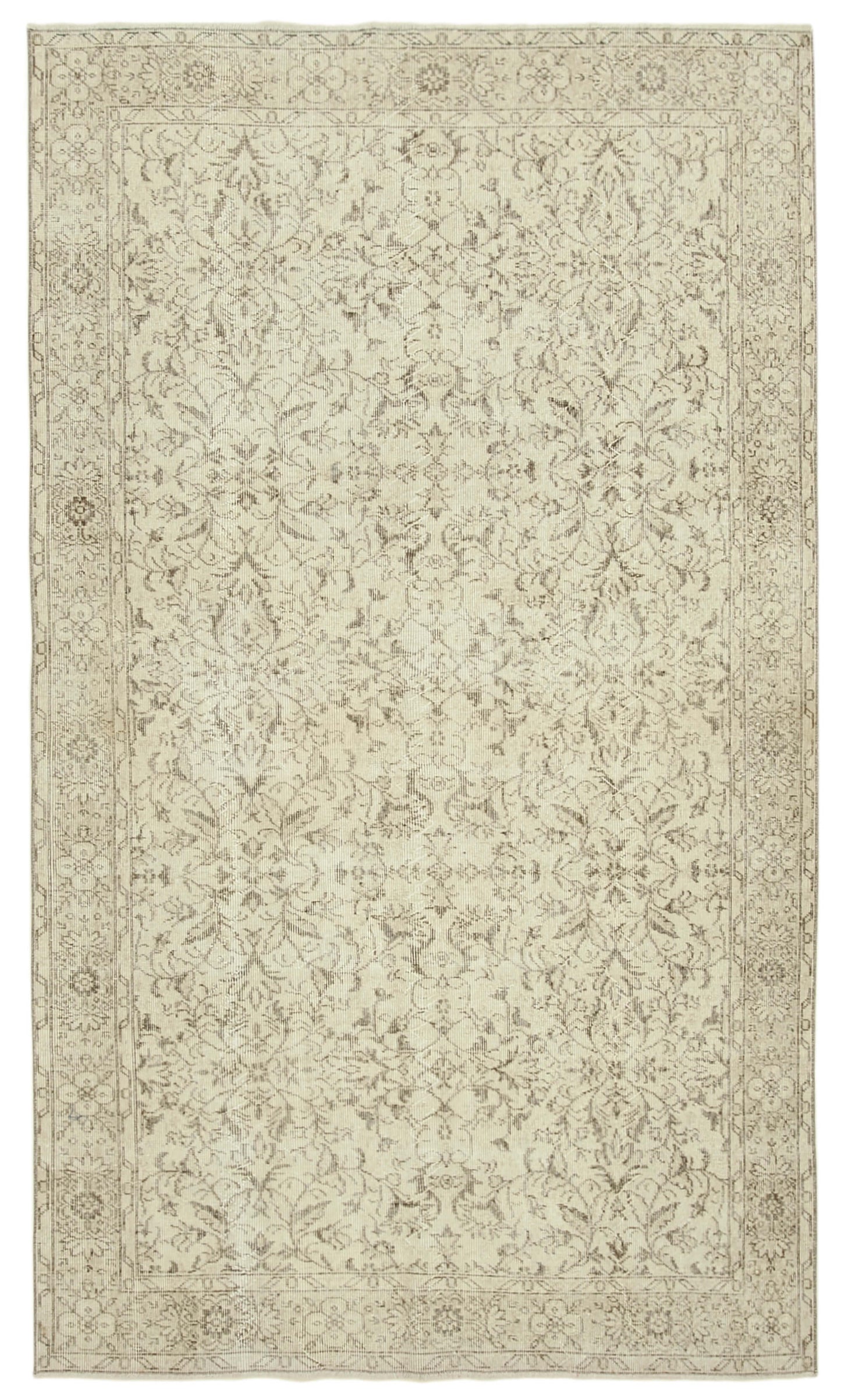 5x9 Beige Turkish Vintage Area Rug - 39033