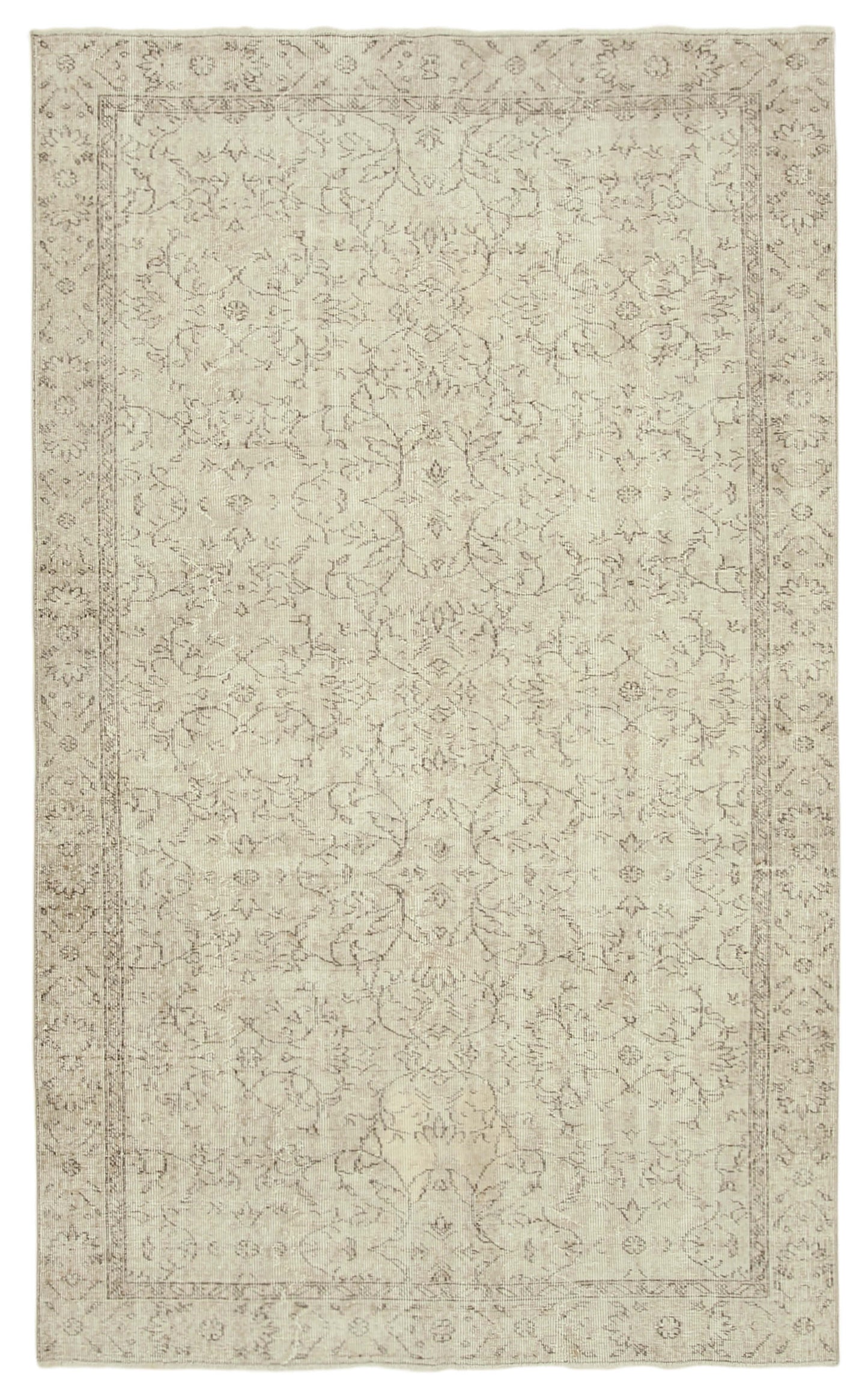 5x9 Beige Turkish Vintage Area Rug - 39035
