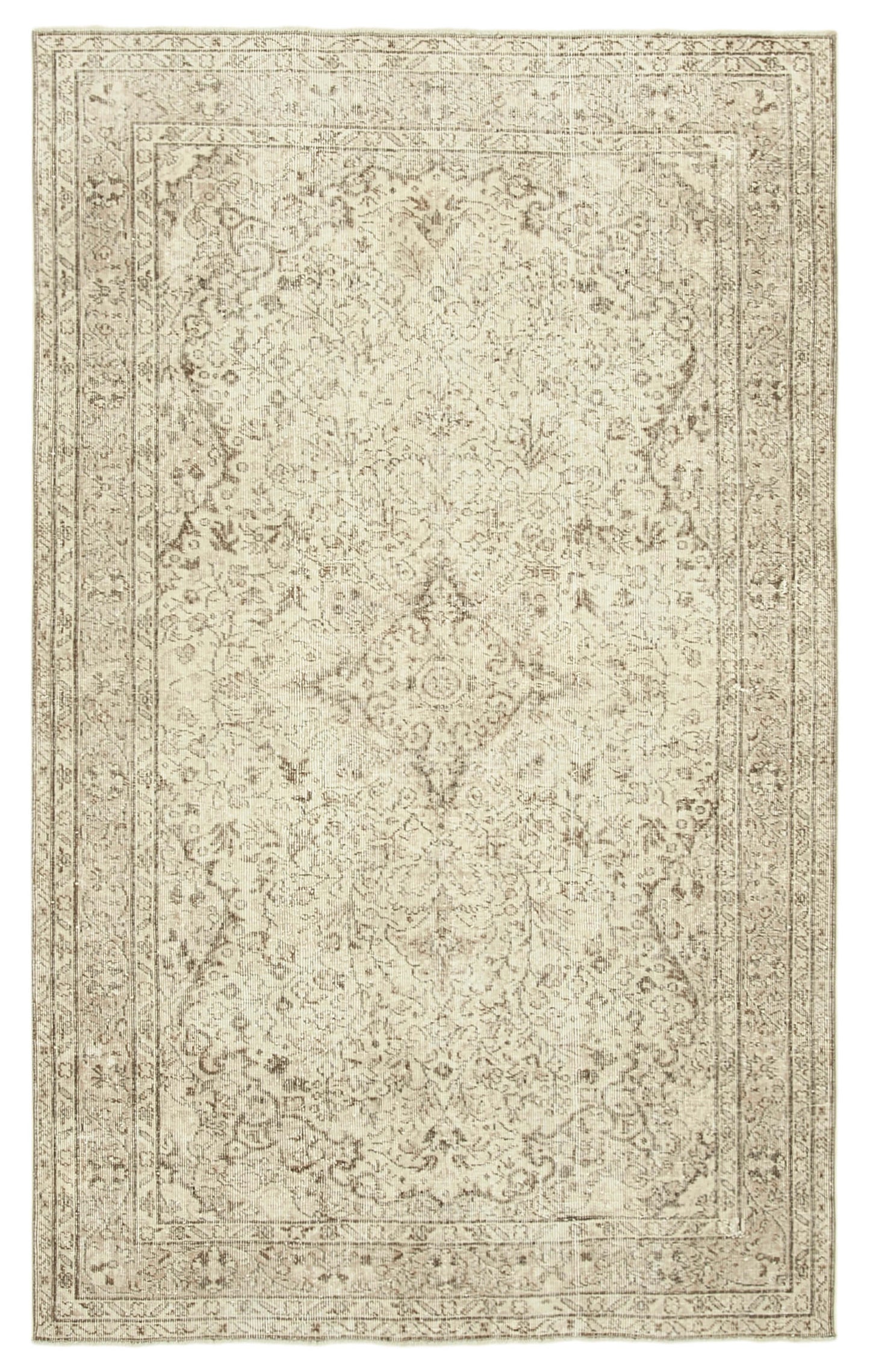 5x9 Beige Turkish Vintage Area Rug - 39037