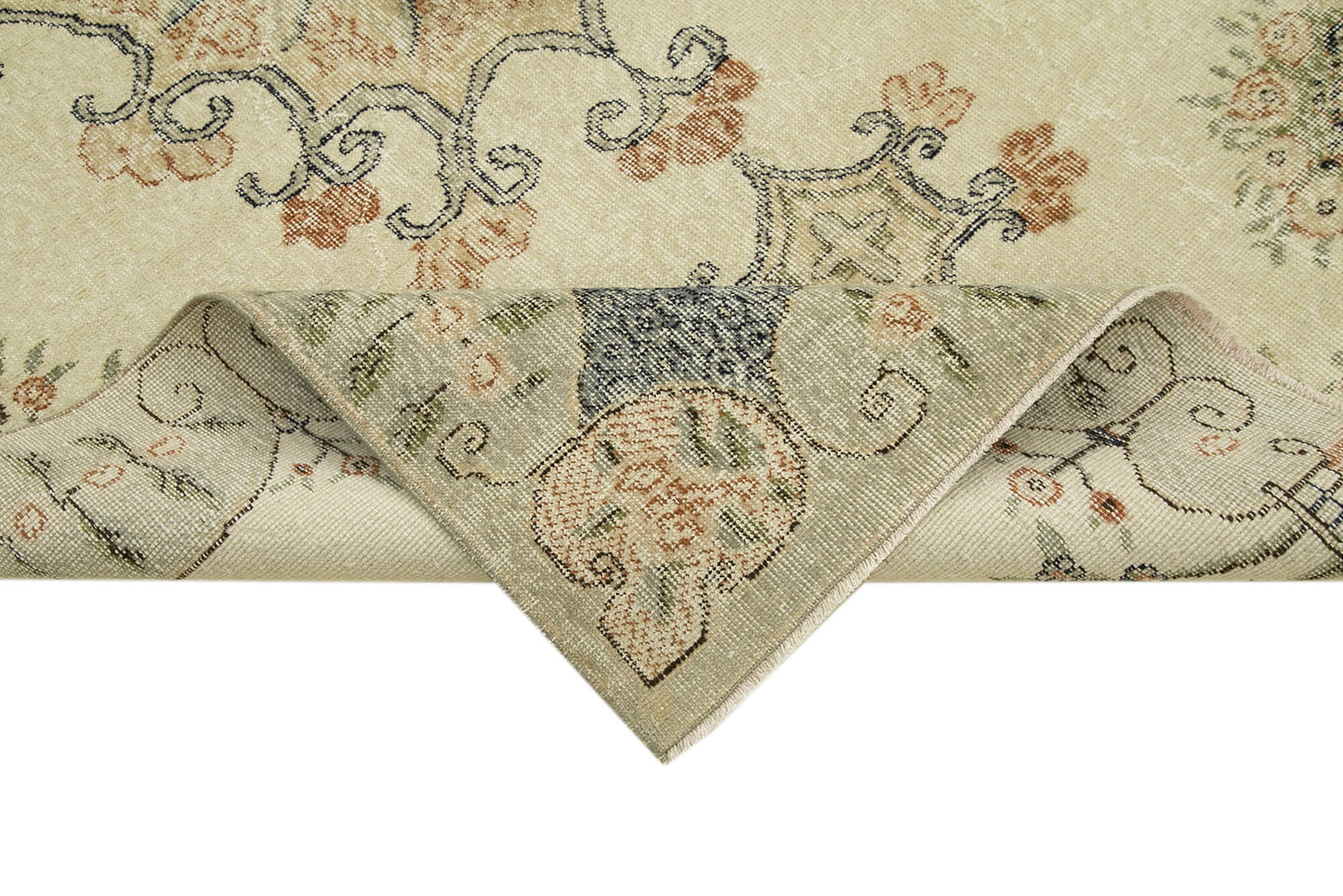 5x9 Beige Turkish Vintage Area Rug - 39046