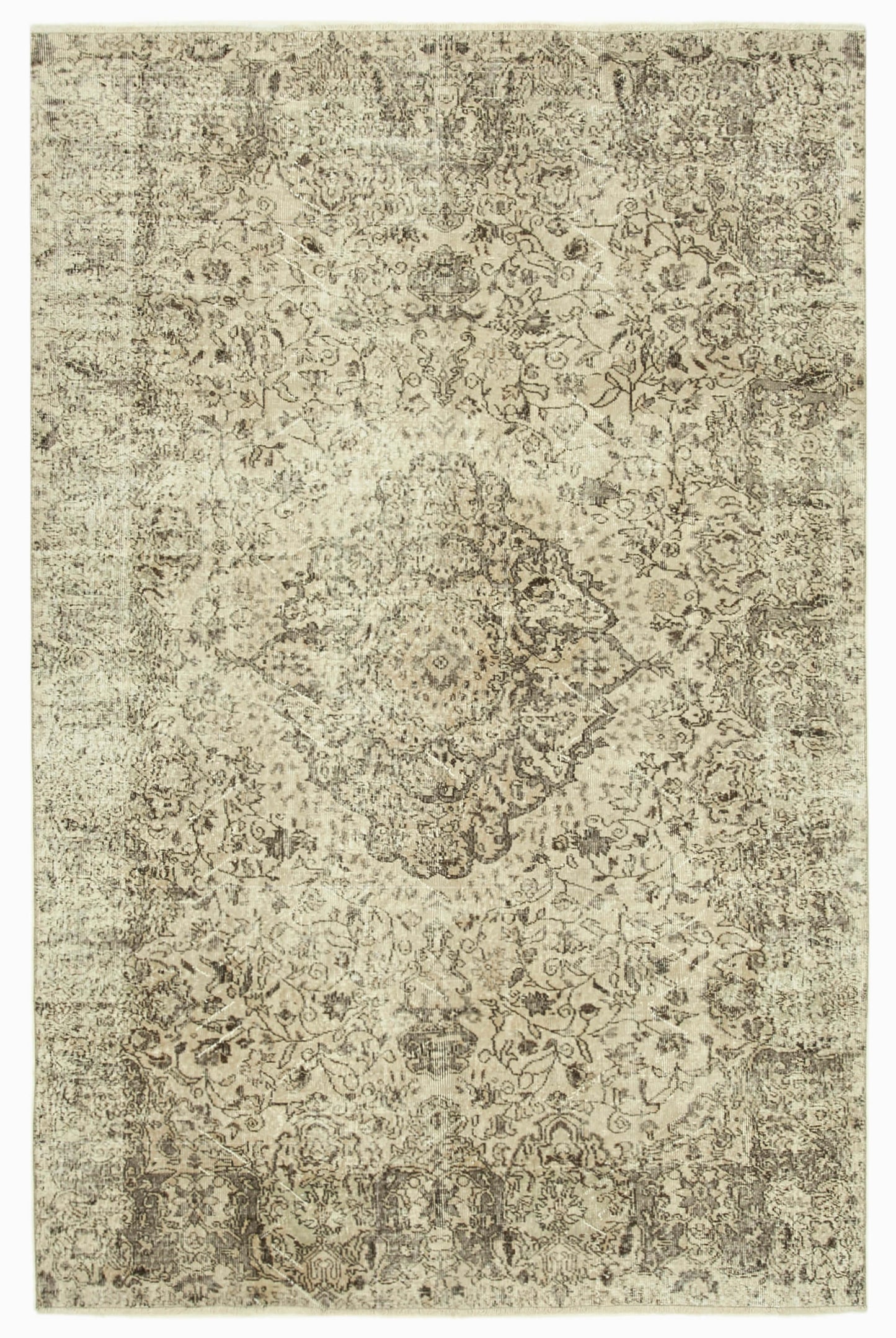 7x10 Beige Turkish Vintage Area Rug - 39059