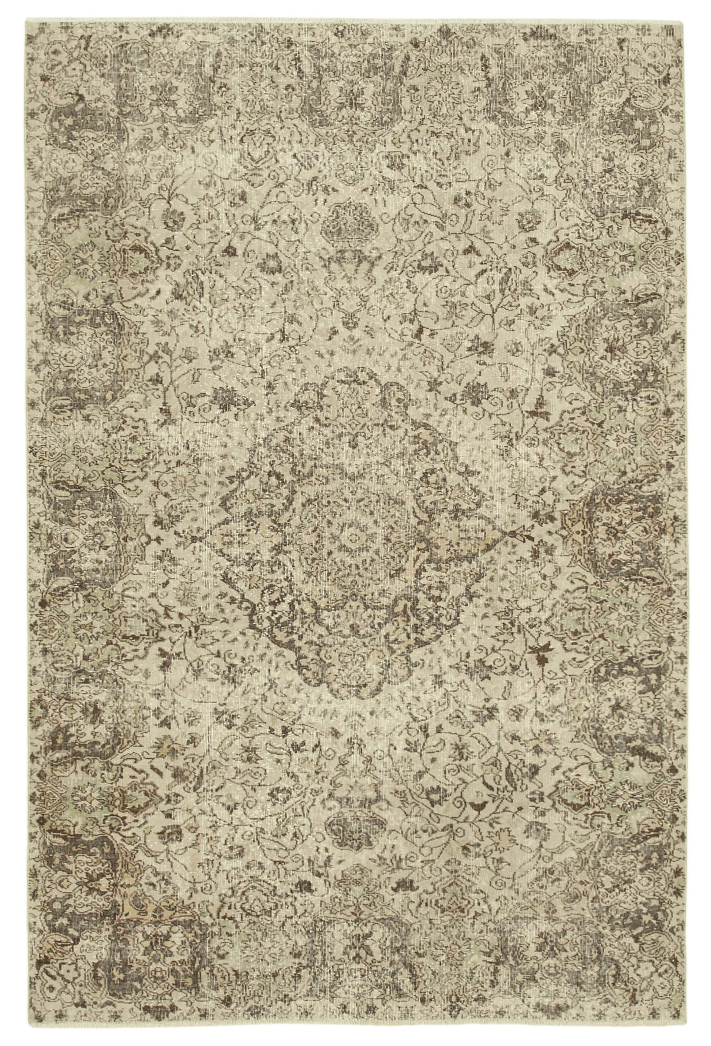 7x10 Beige Turkish Vintage Area Rug - 39077