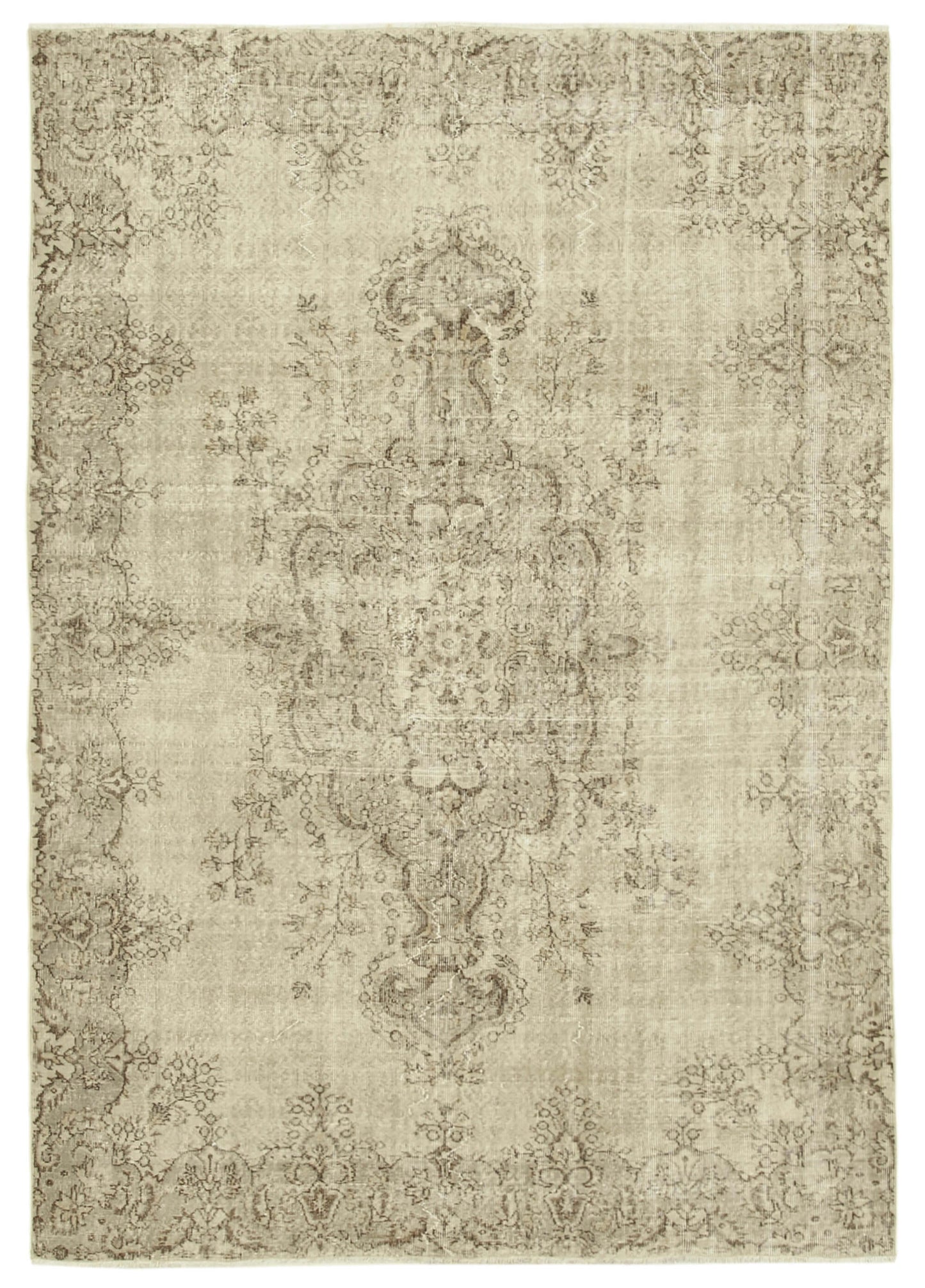 7x10 Beige Turkish Vintage Area Rug - 39084
