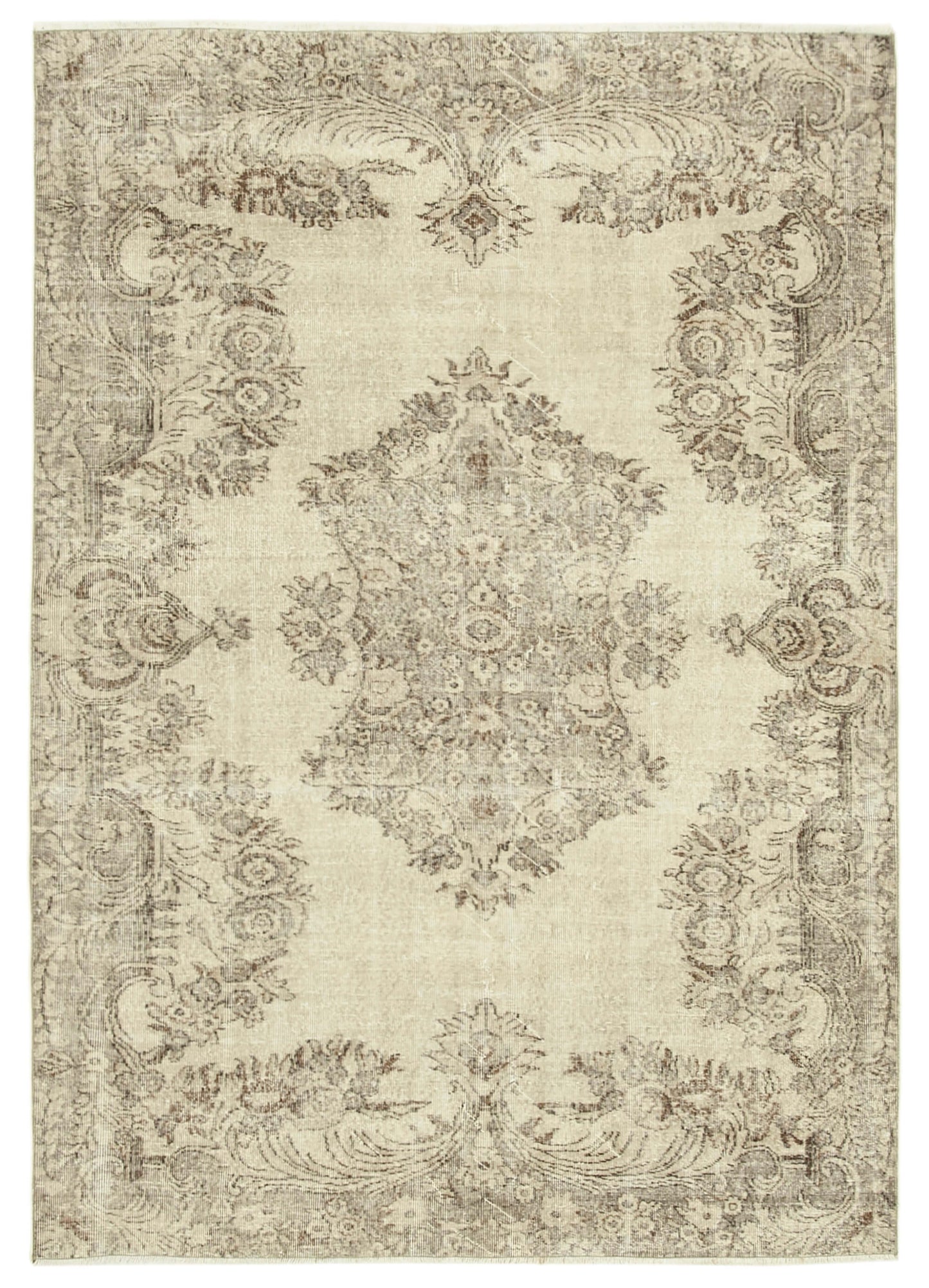 6x9 Beige Turkish Vintage Area Rug - 39089