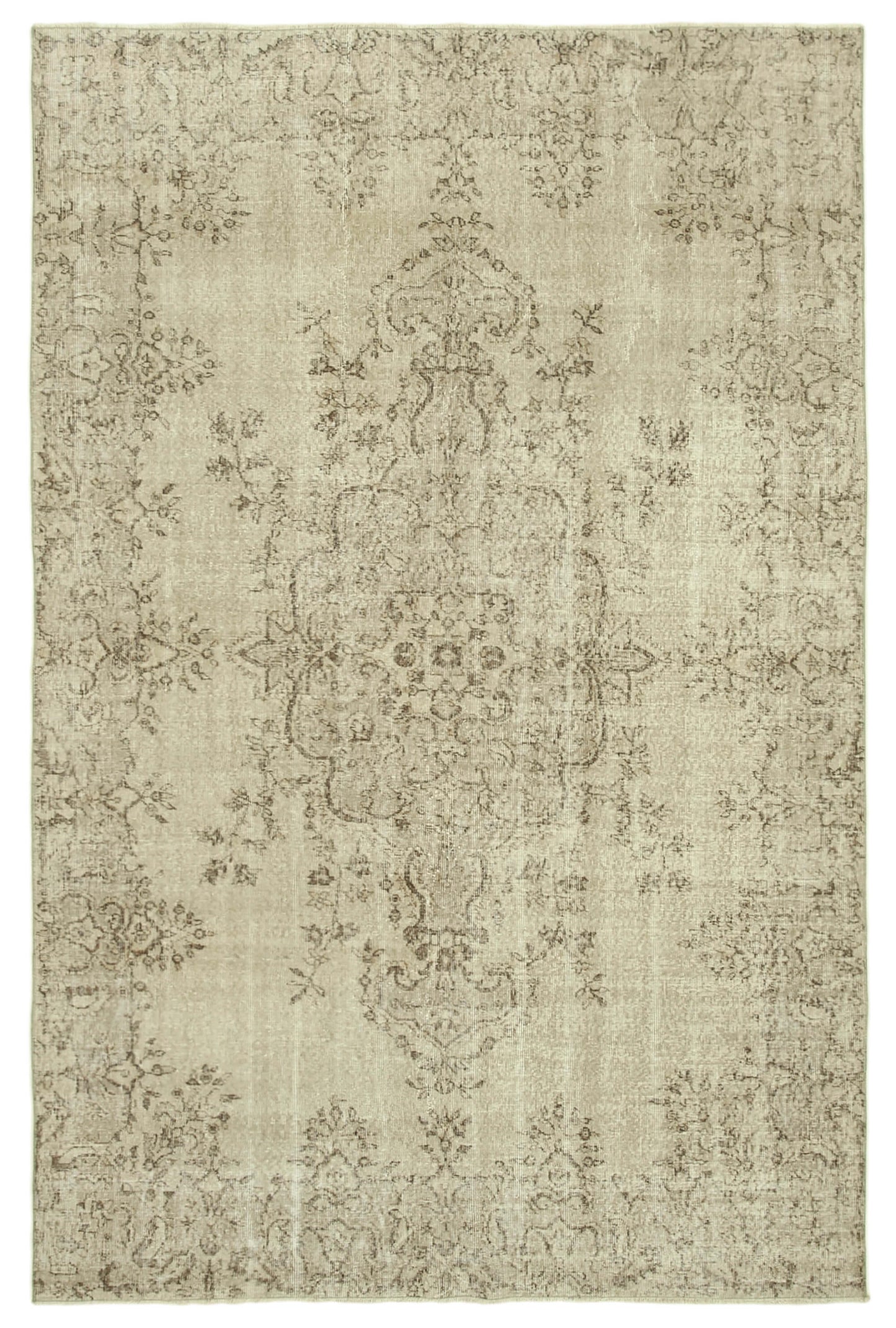 7x10 Beige Turkish Vintage Area Rug - 39287