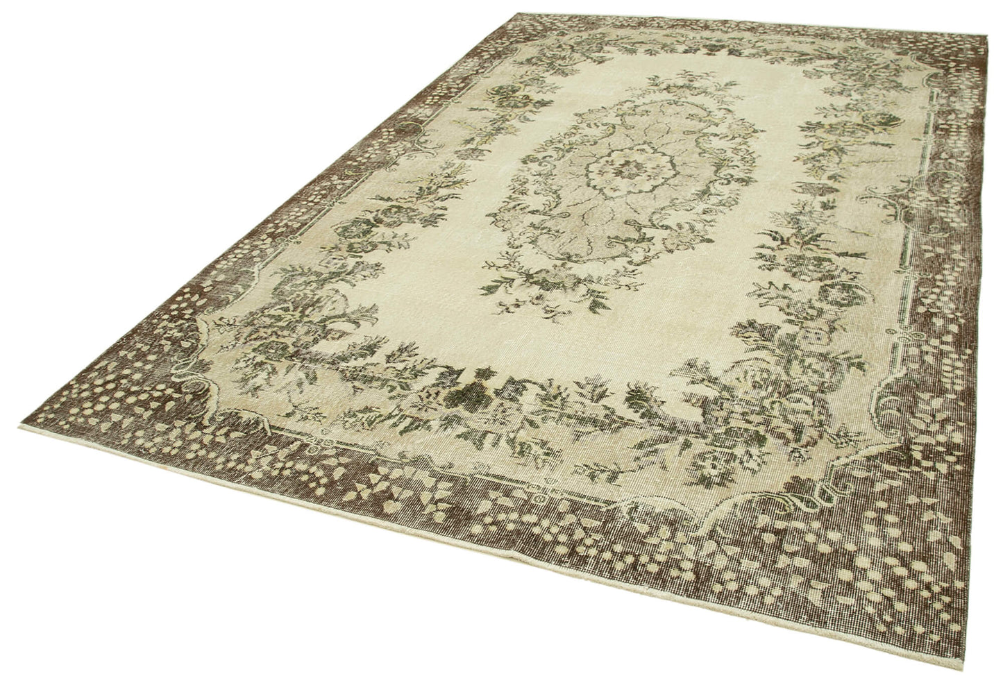 7x10 Beige Turkish Vintage Area Rug - 39290