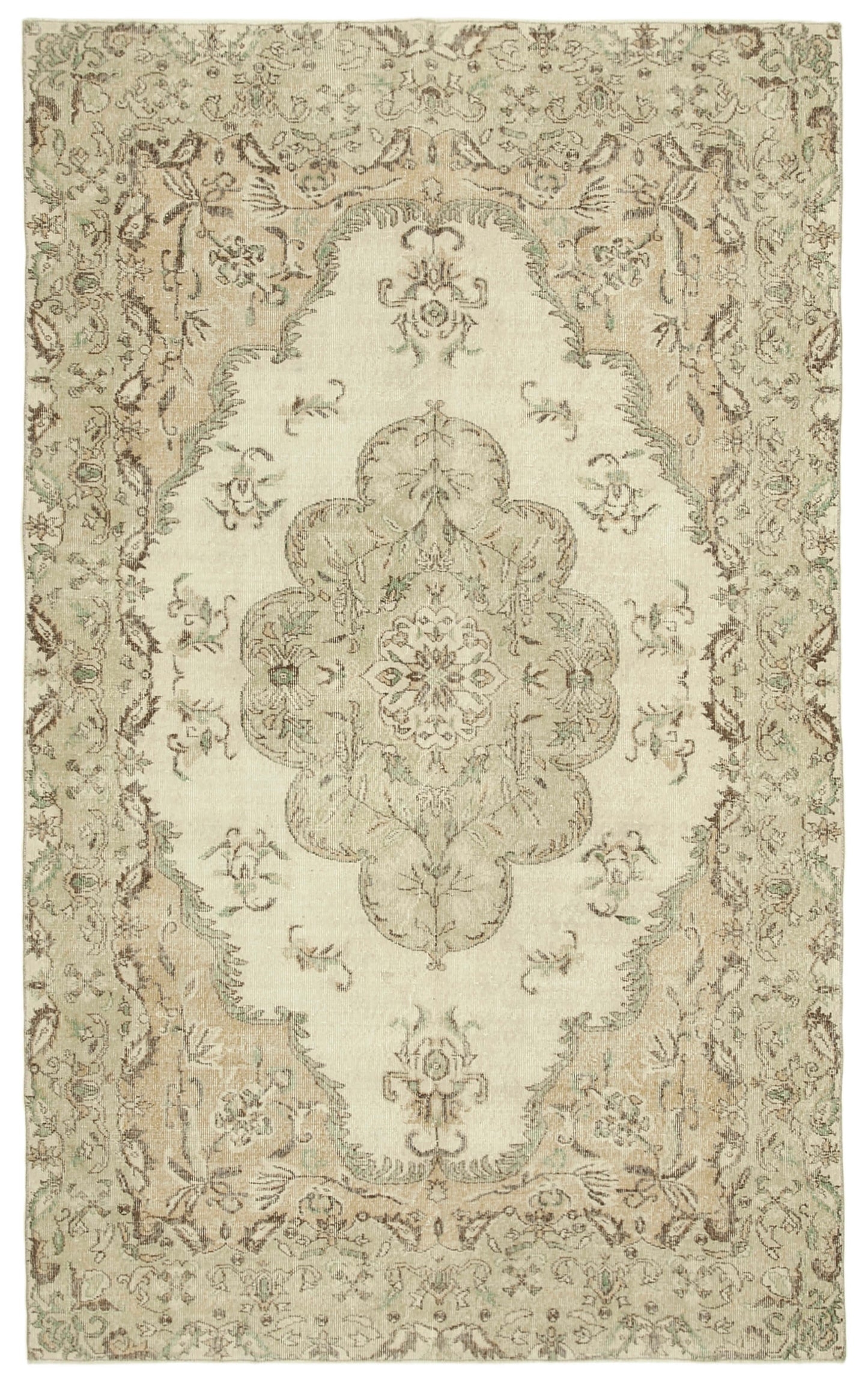 7x10 Beige Turkish Vintage Area Rug - 39291