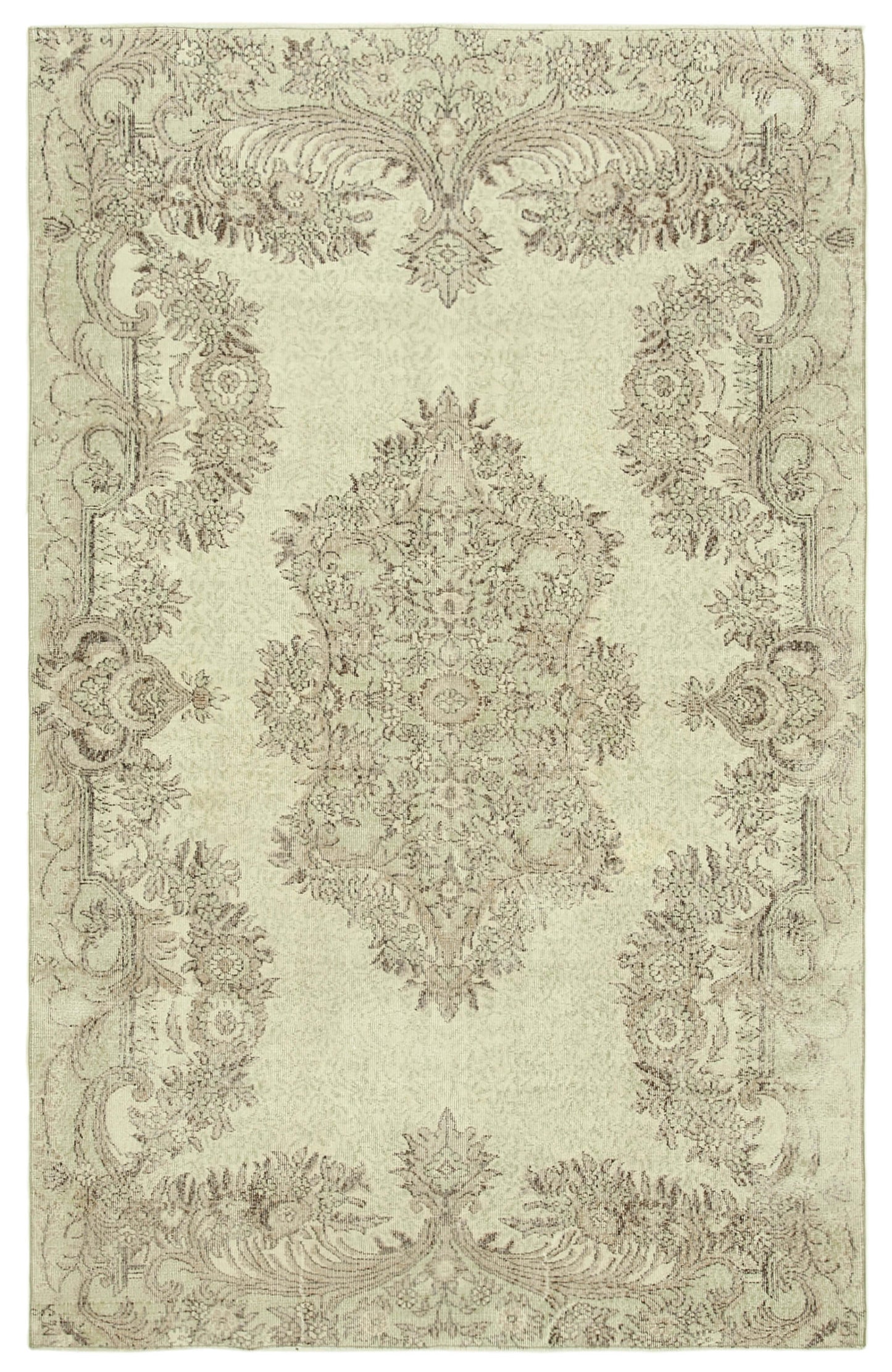 7x10 Beige Turkish Vintage Area Rug - 39304