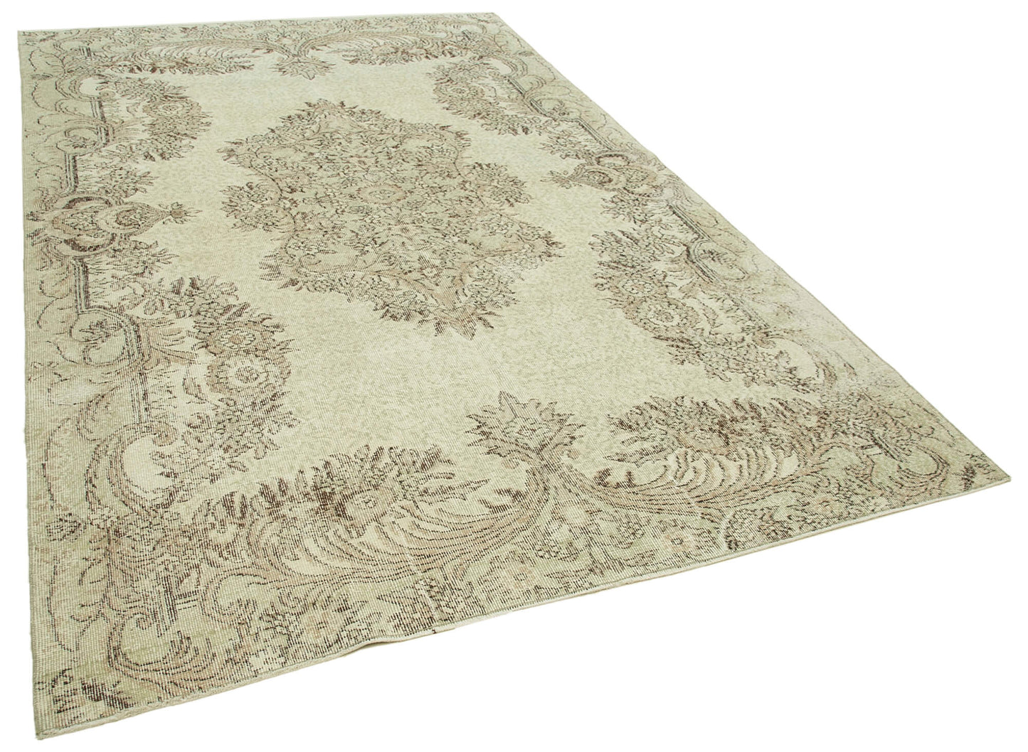 7x10 Beige Turkish Vintage Area Rug - 39304
