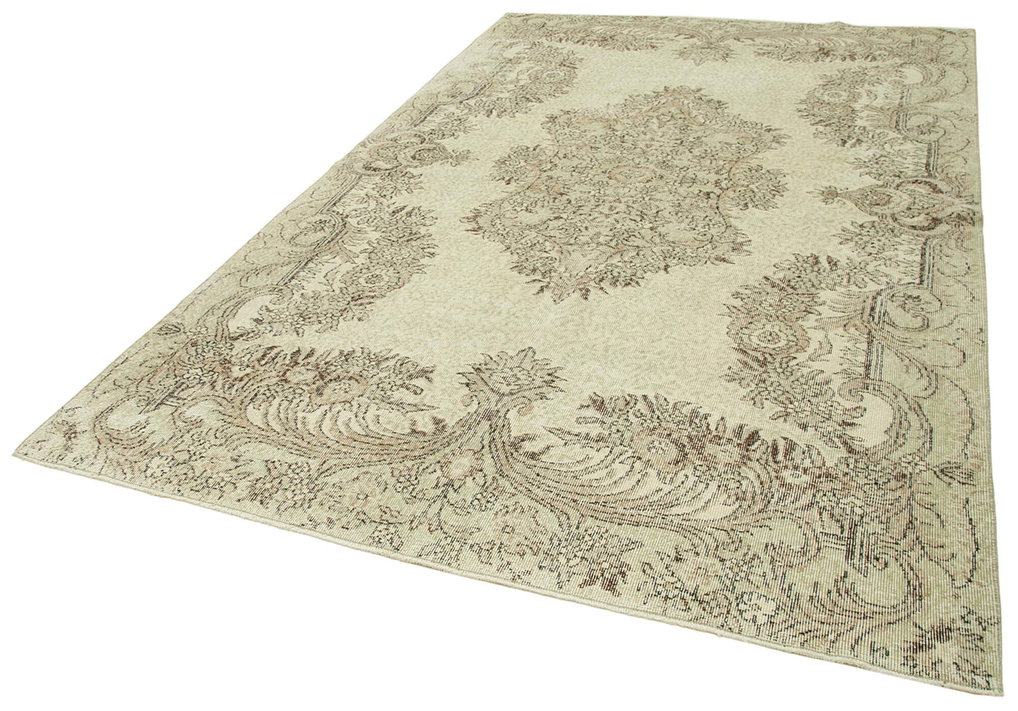7x10 Beige Turkish Vintage Area Rug - 39304