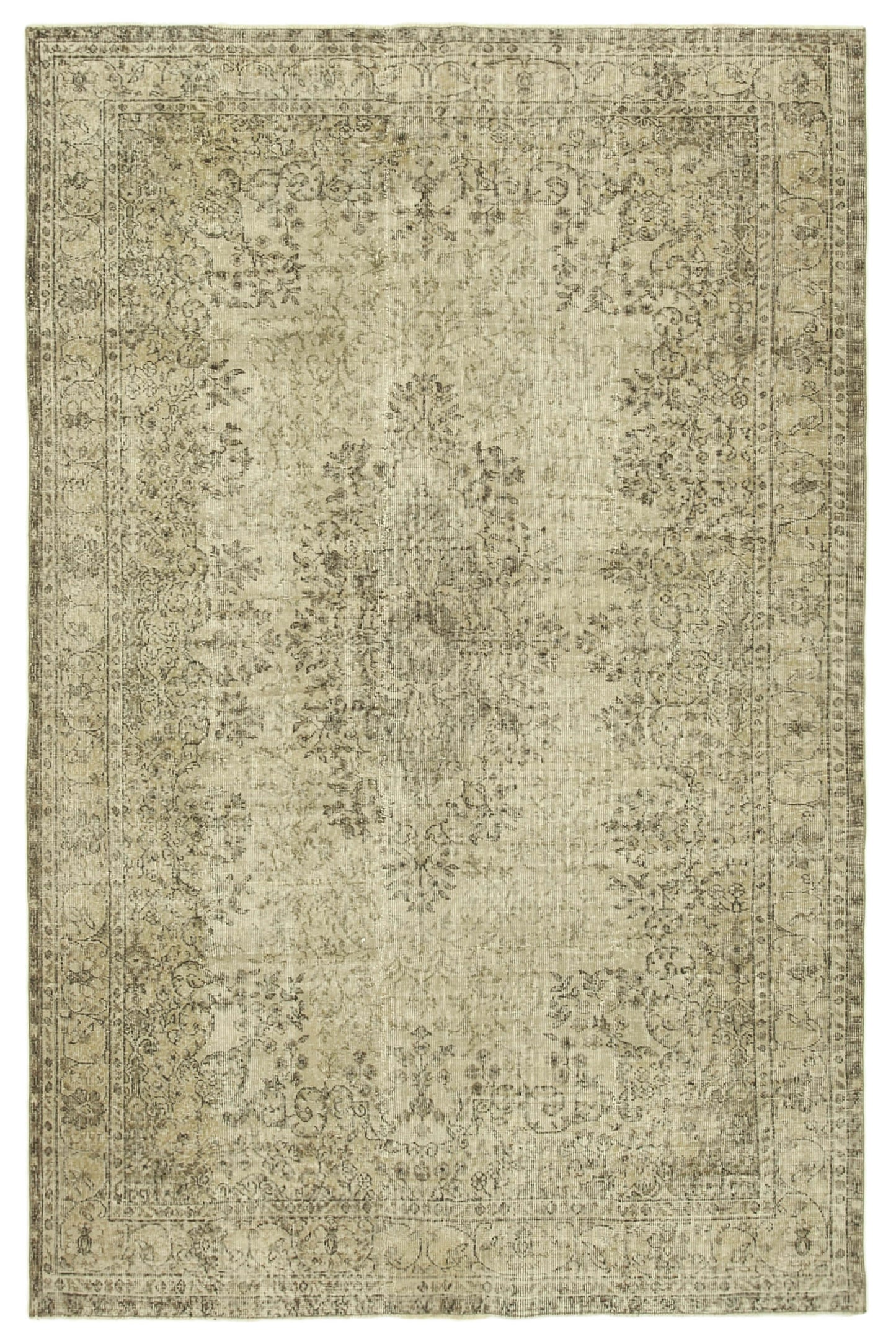 7x10 Beige Turkish Vintage Area Rug - 39305