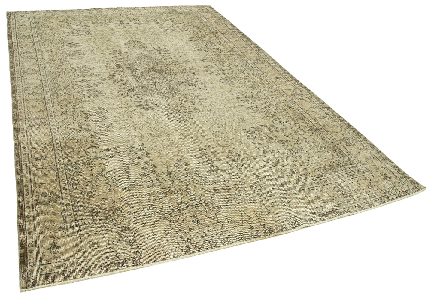 7x10 Beige Turkish Vintage Area Rug - 39305