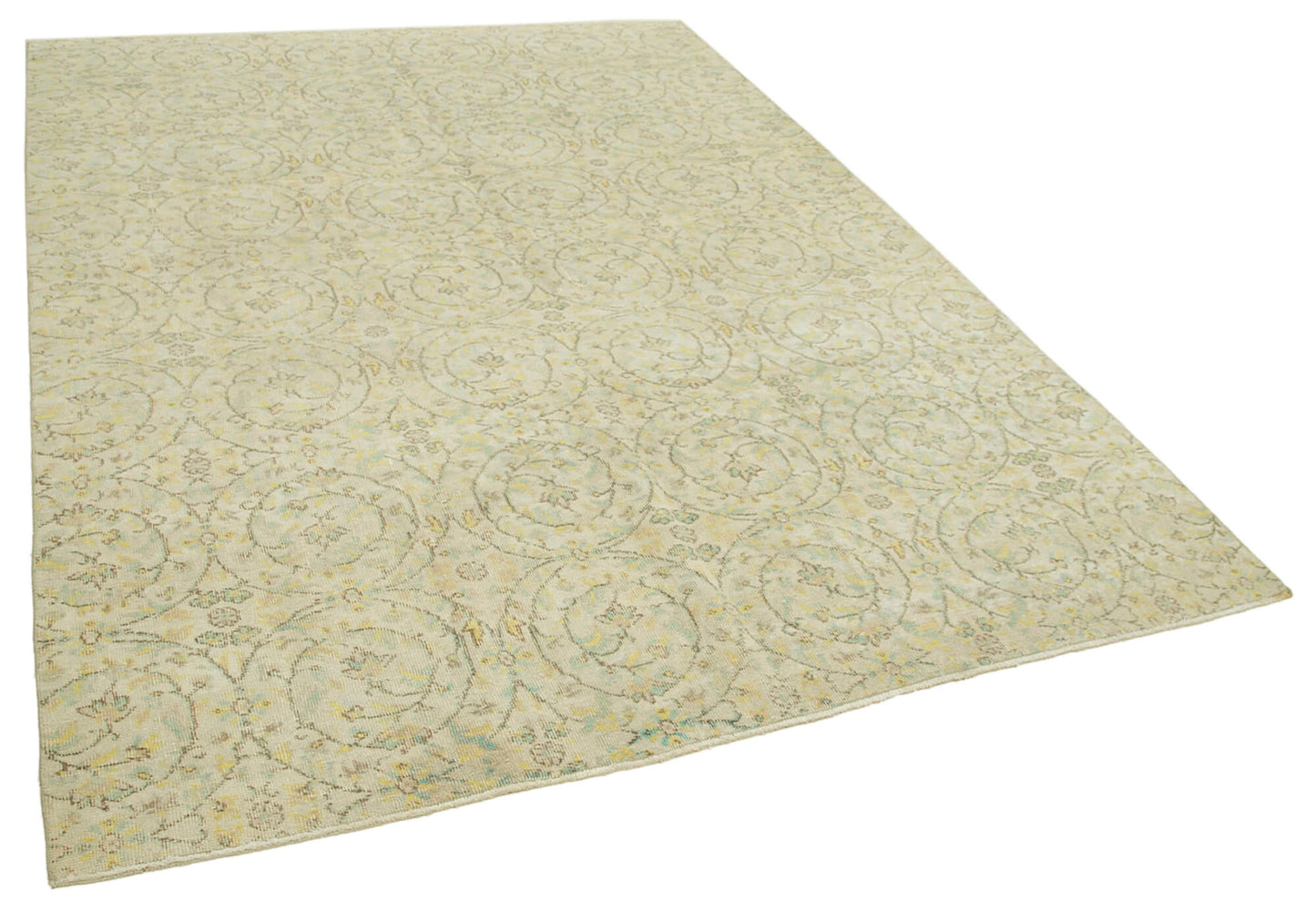7x9 Beige Turkish Vintage Area Rug - 39306