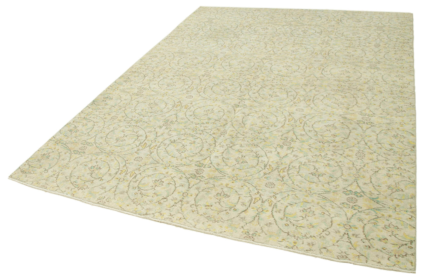 7x9 Beige Turkish Vintage Area Rug - 39306