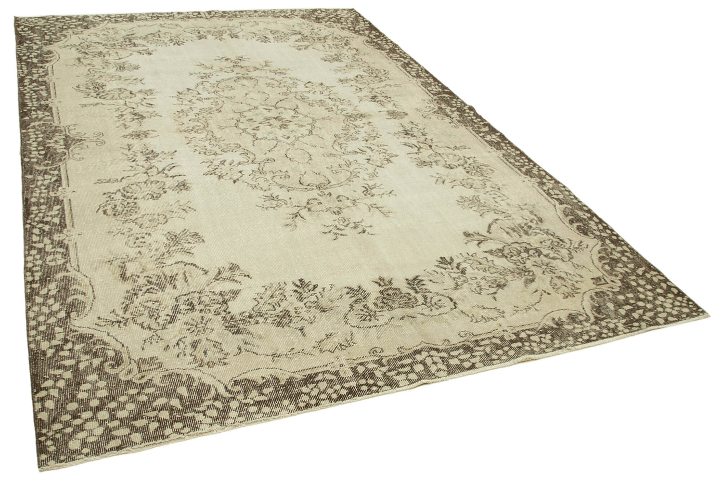 7x10 Beige Turkish Vintage Area Rug - 39317