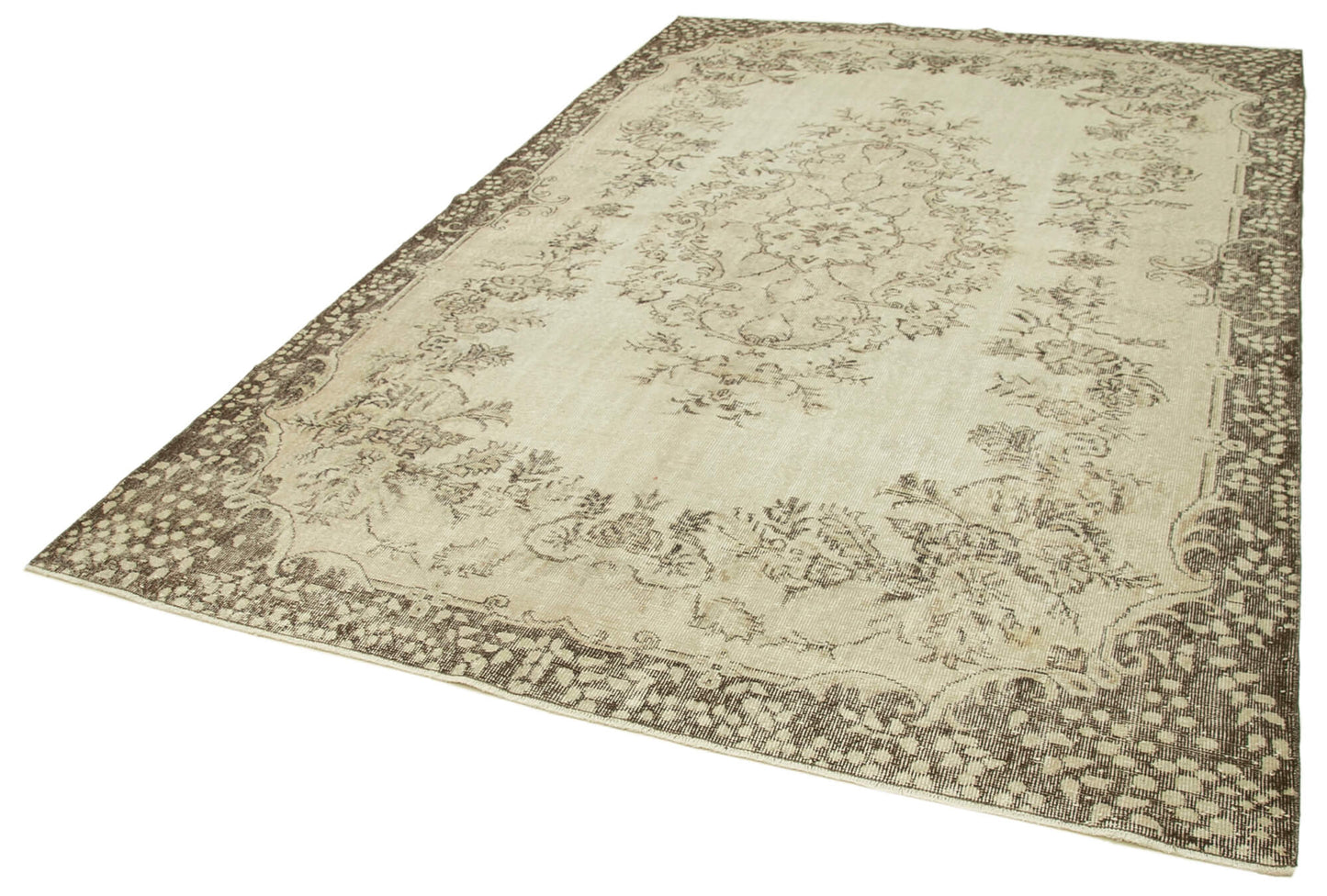 7x10 Beige Turkish Vintage Area Rug - 39317