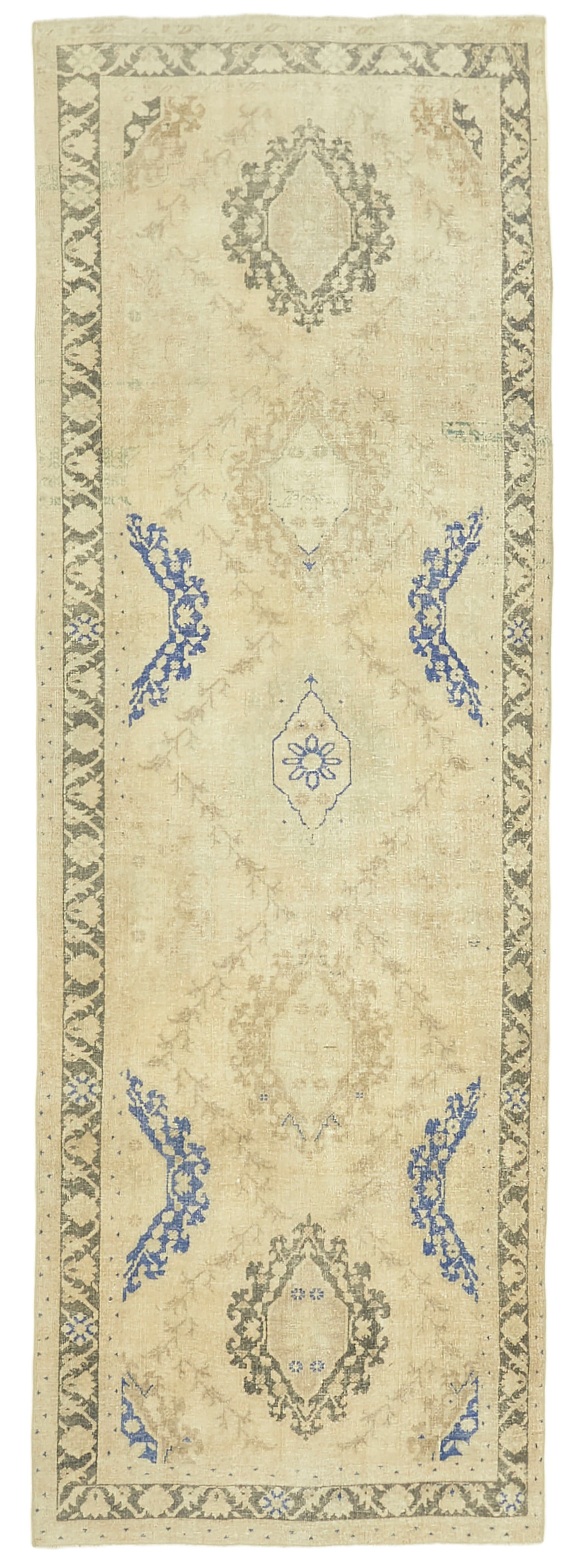 4x13 Beige Turkish Vintage Runner Rug - 39909