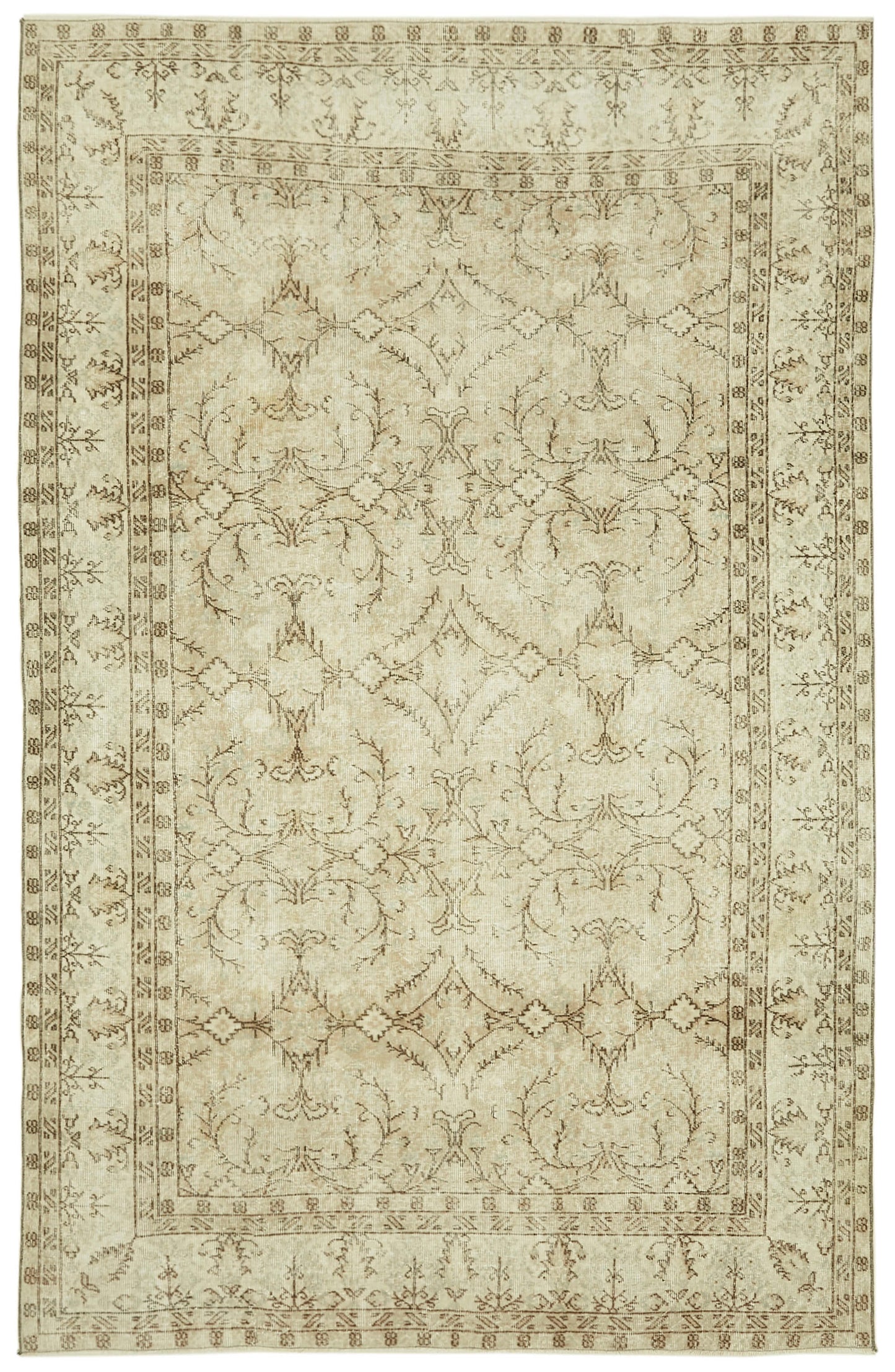 7x10 Beige Turkish Vintage Area Rug - 41396