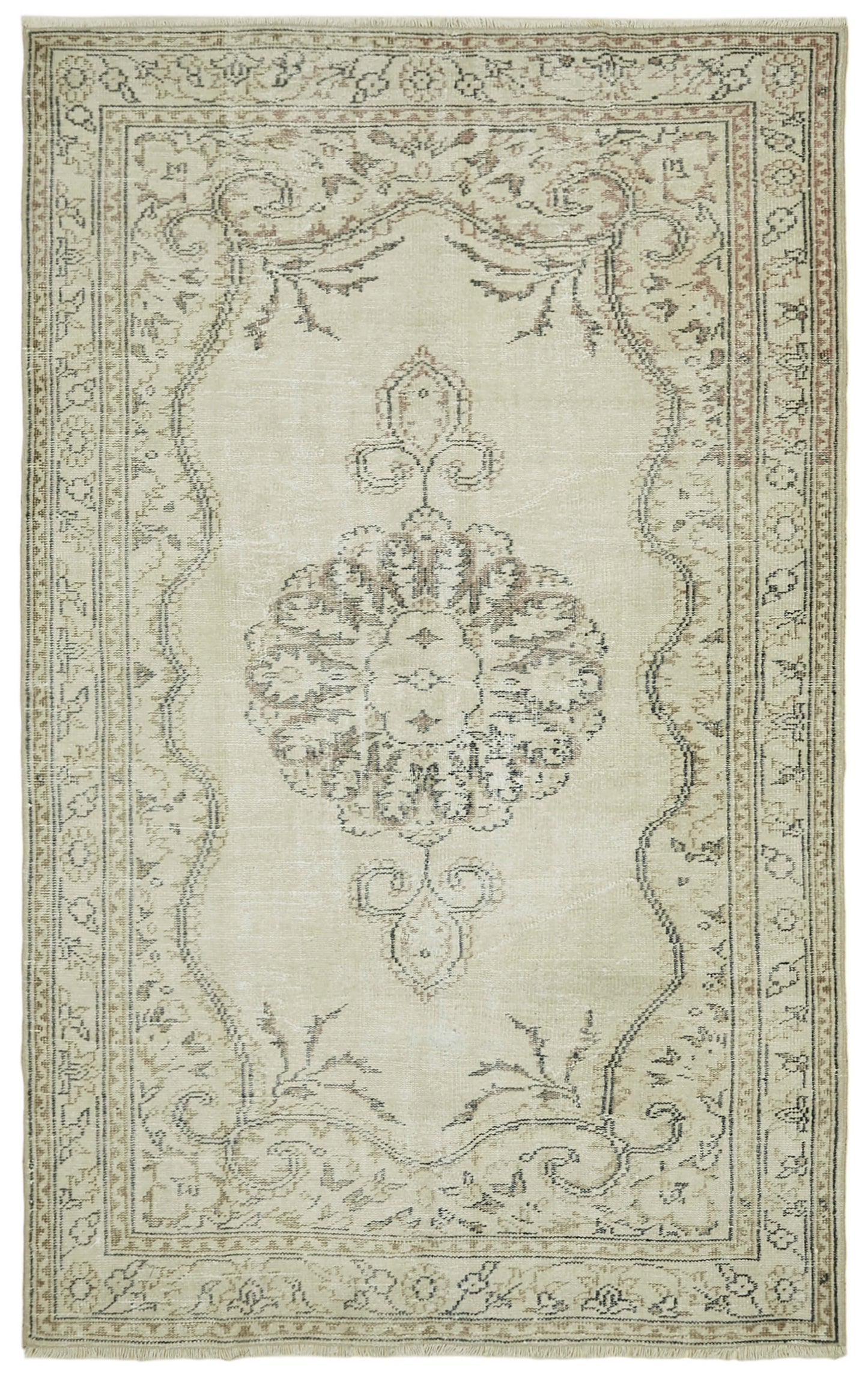 6x9 Beige Turkish Vintage Area Rug - 41411