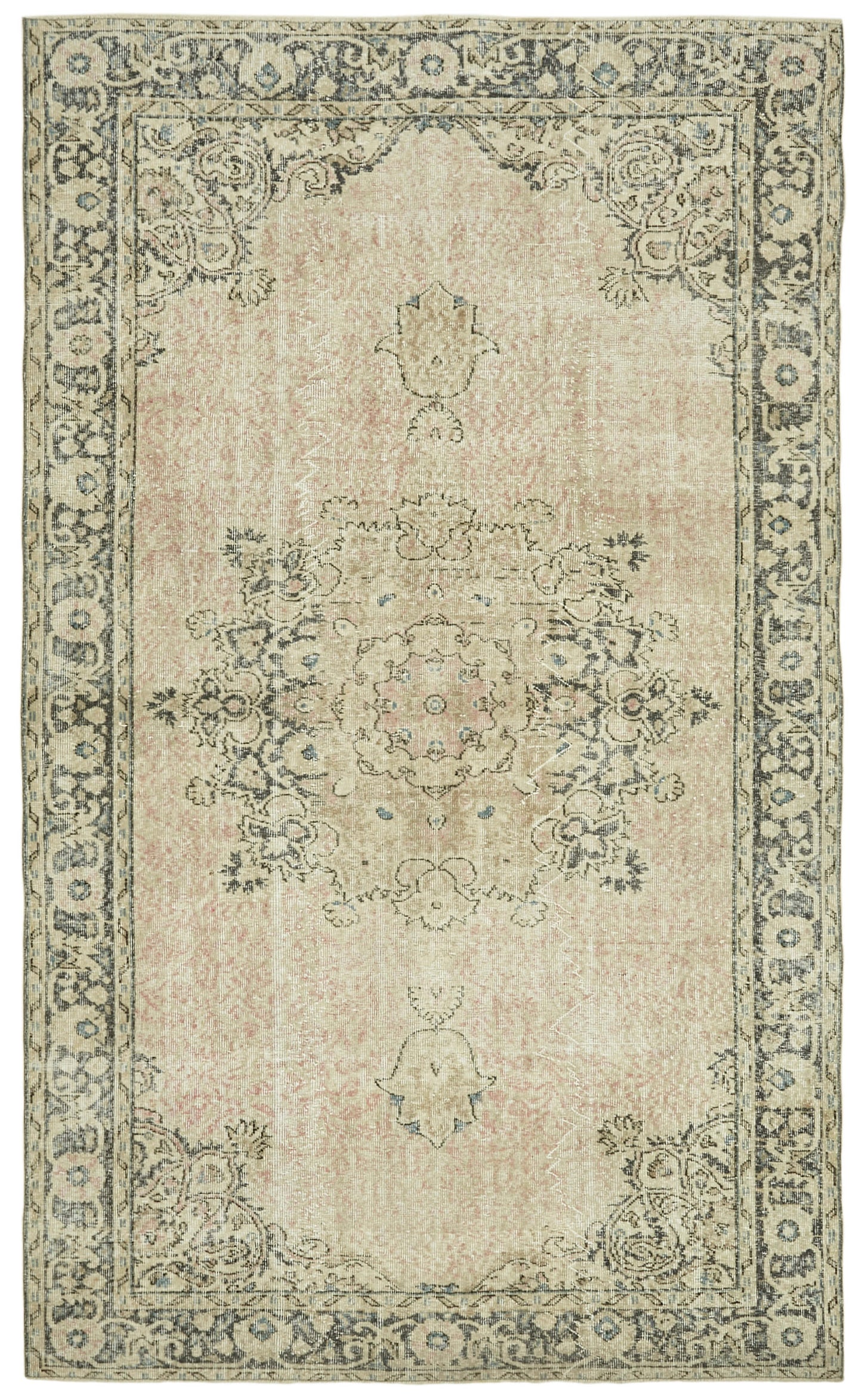6x10 Beige Turkish Vintage Area Rug - 41429