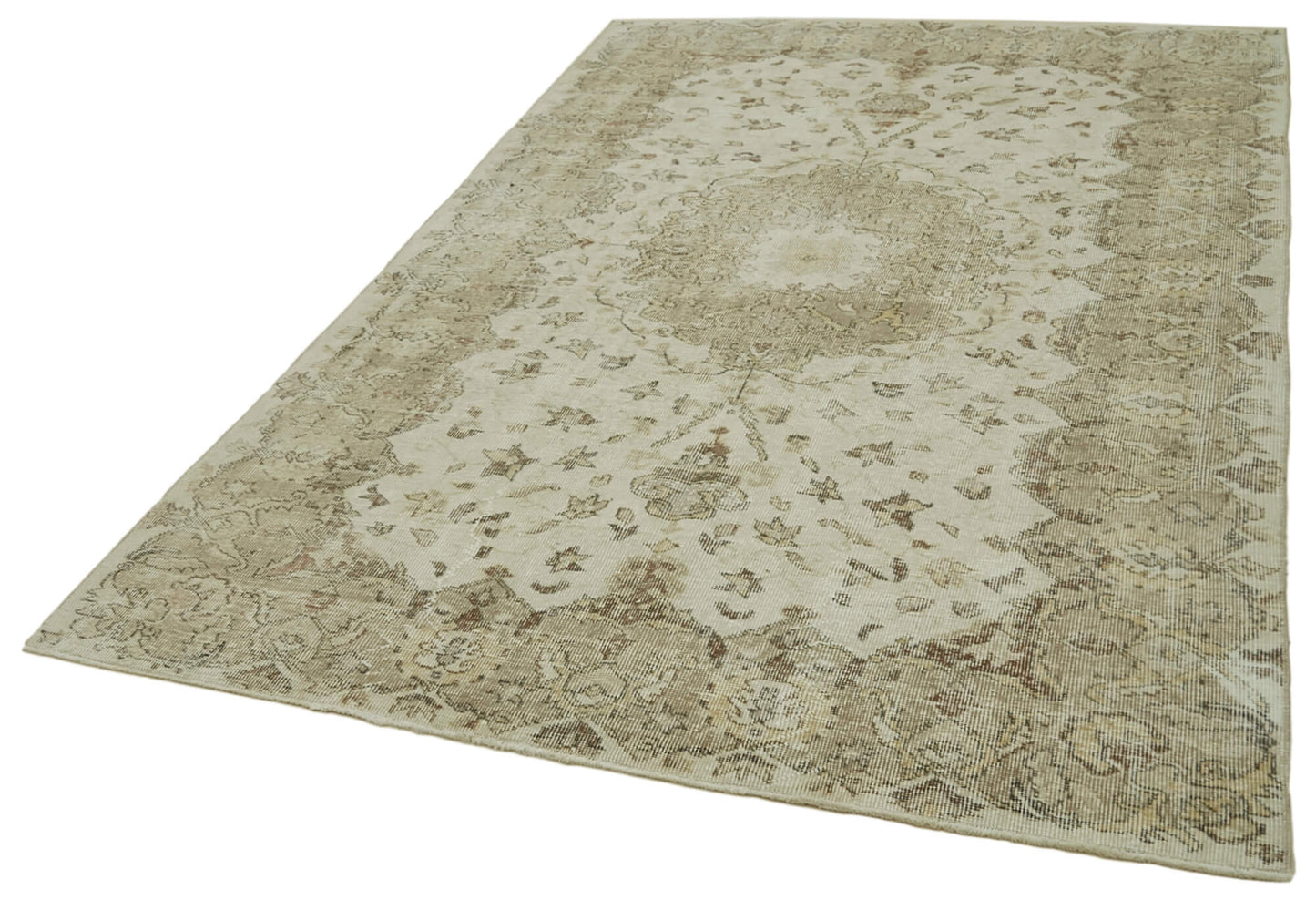 6x9 Beige Turkish Vintage Area Rug - 41440