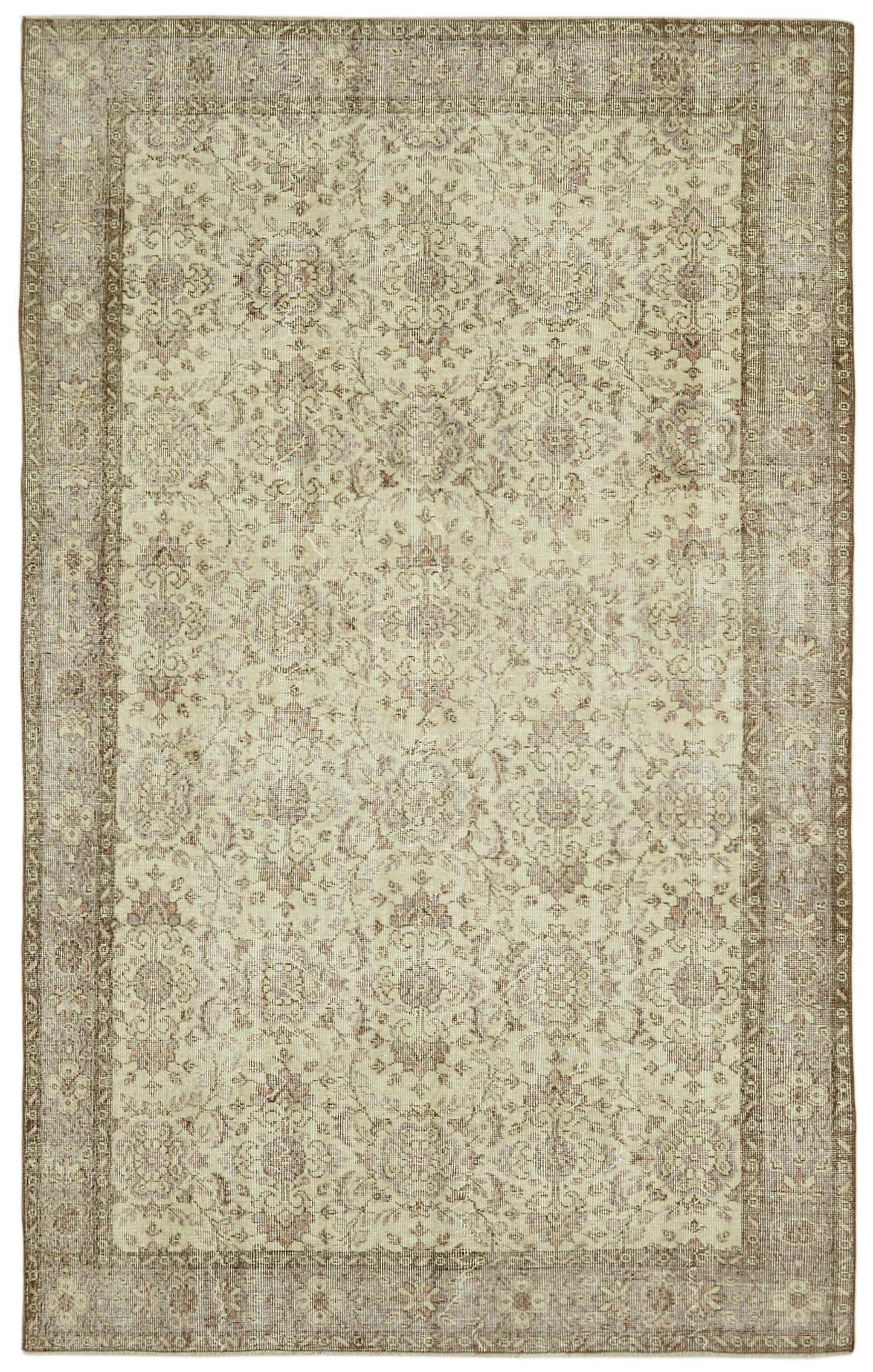 6x9 Beige Turkish Vintage Area Rug - 41443