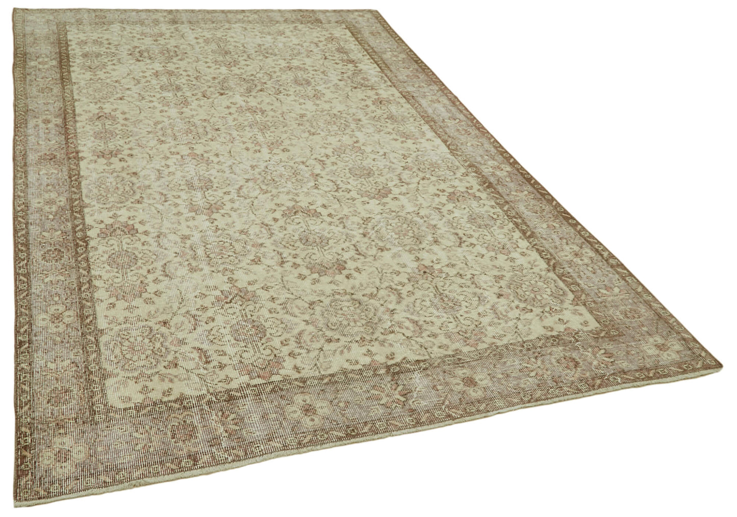 6x9 Beige Turkish Vintage Area Rug - 41443