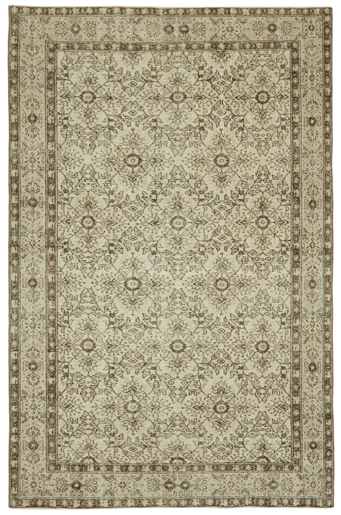 6x9 Beige Turkish Vintage Area Rug - 41455