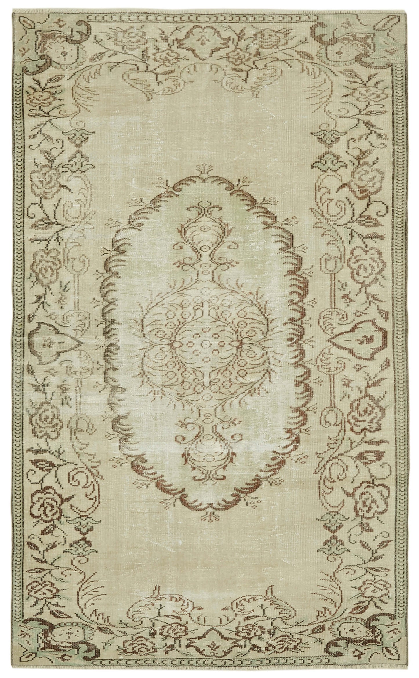 5x9 Beige Turkish Vintage Area Rug - 41484