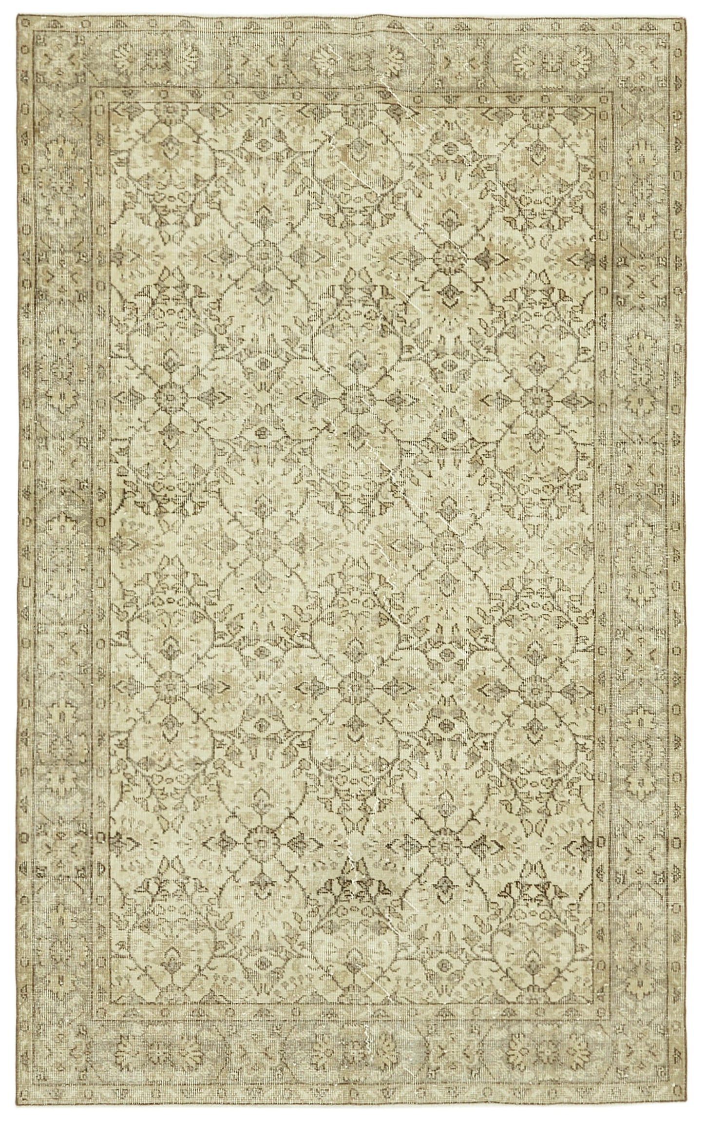 5x9 Beige Turkish Vintage Area Rug - 41491