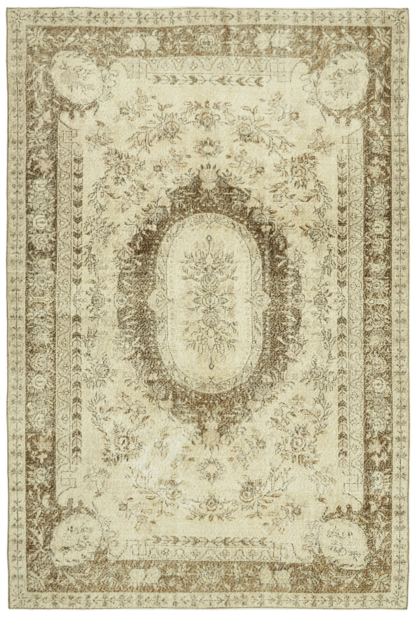 7x10 Beige Turkish Vintage Area Rug - 41506